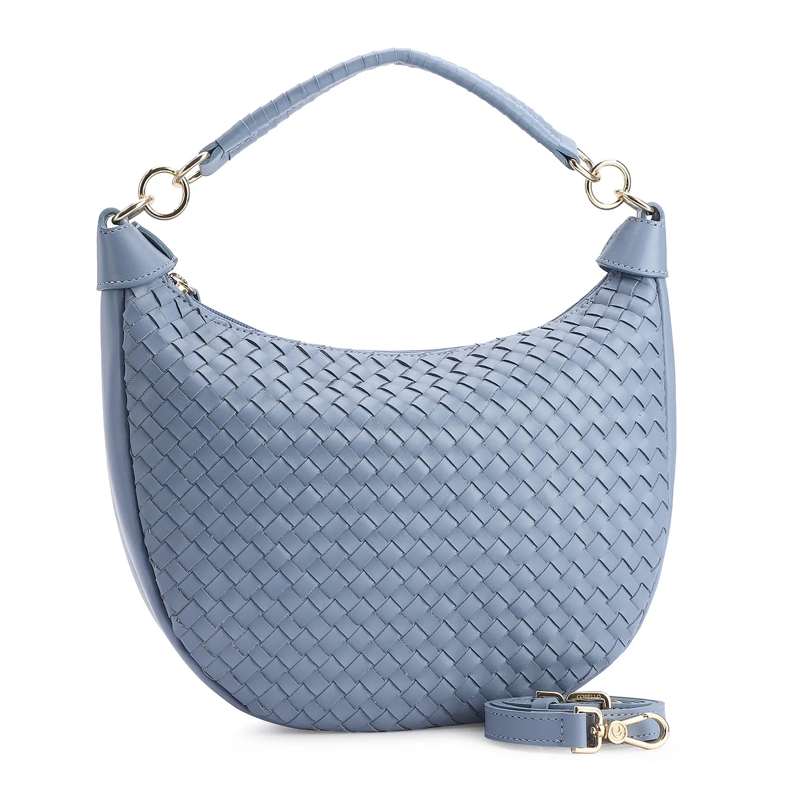 Bolsa Hobo Tressê Couro Azul