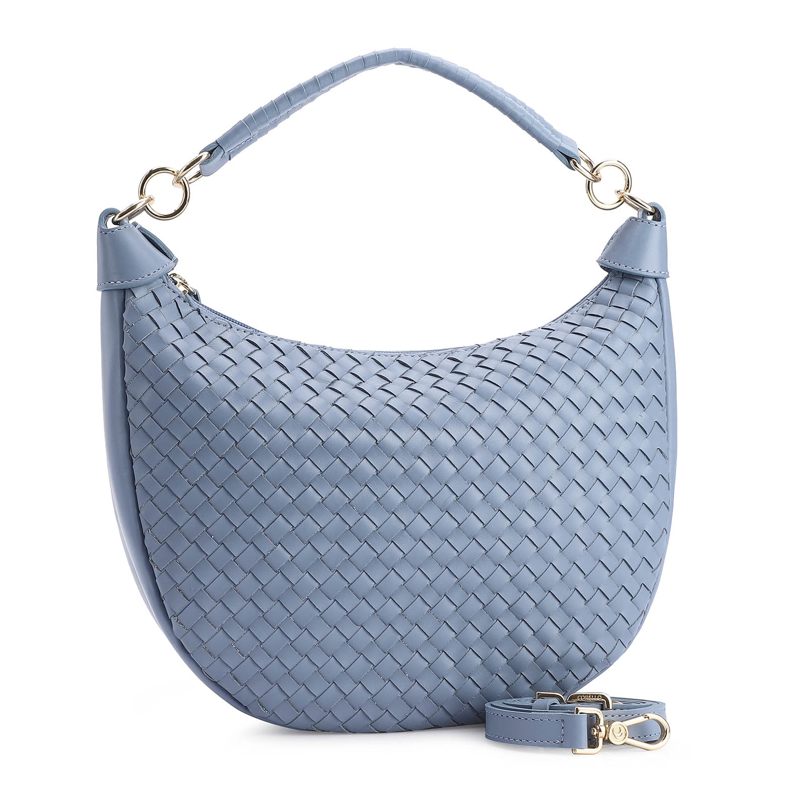 Bolsa Hobo Tressê Couro Azul