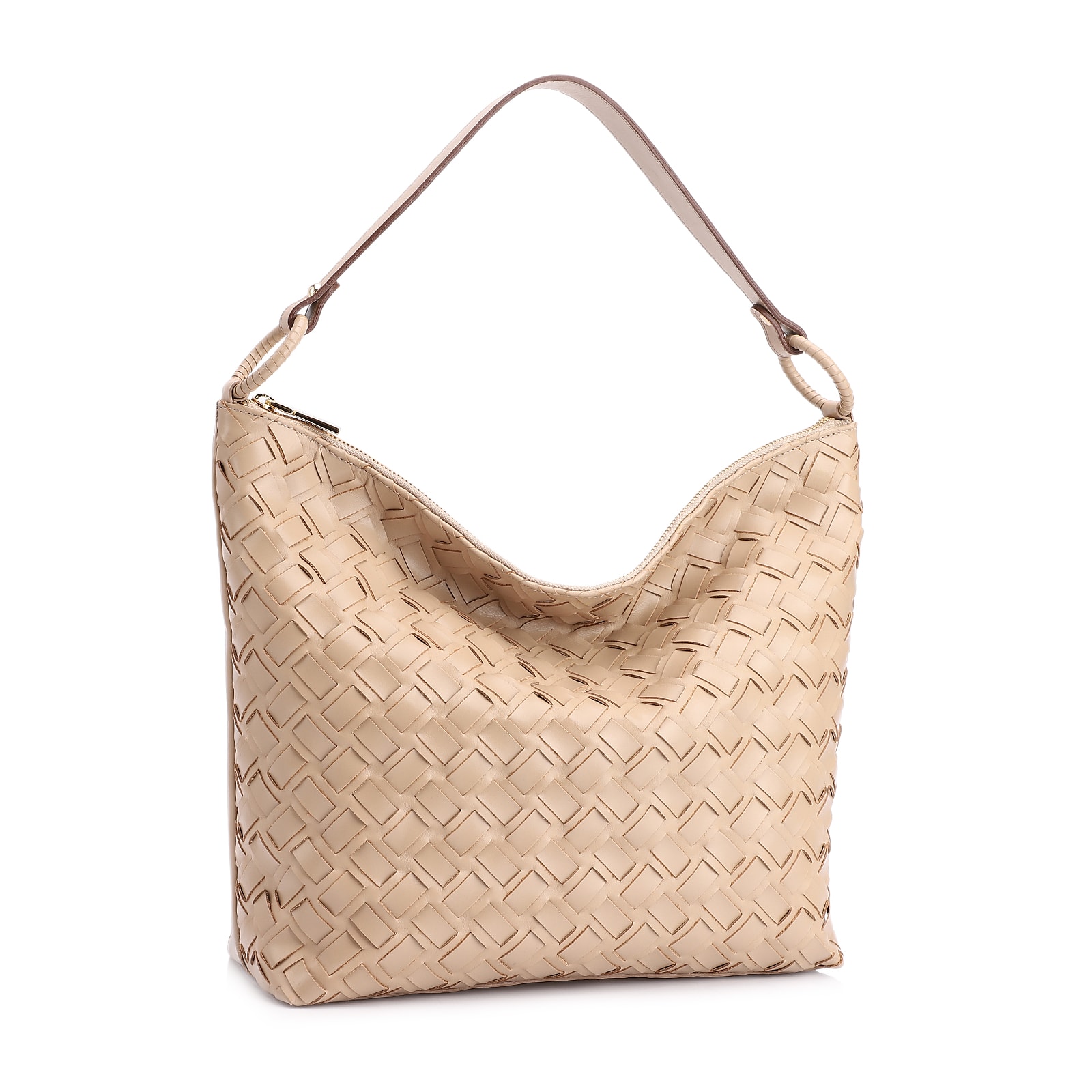 Bolsa Hobo Tressê Couro Bege