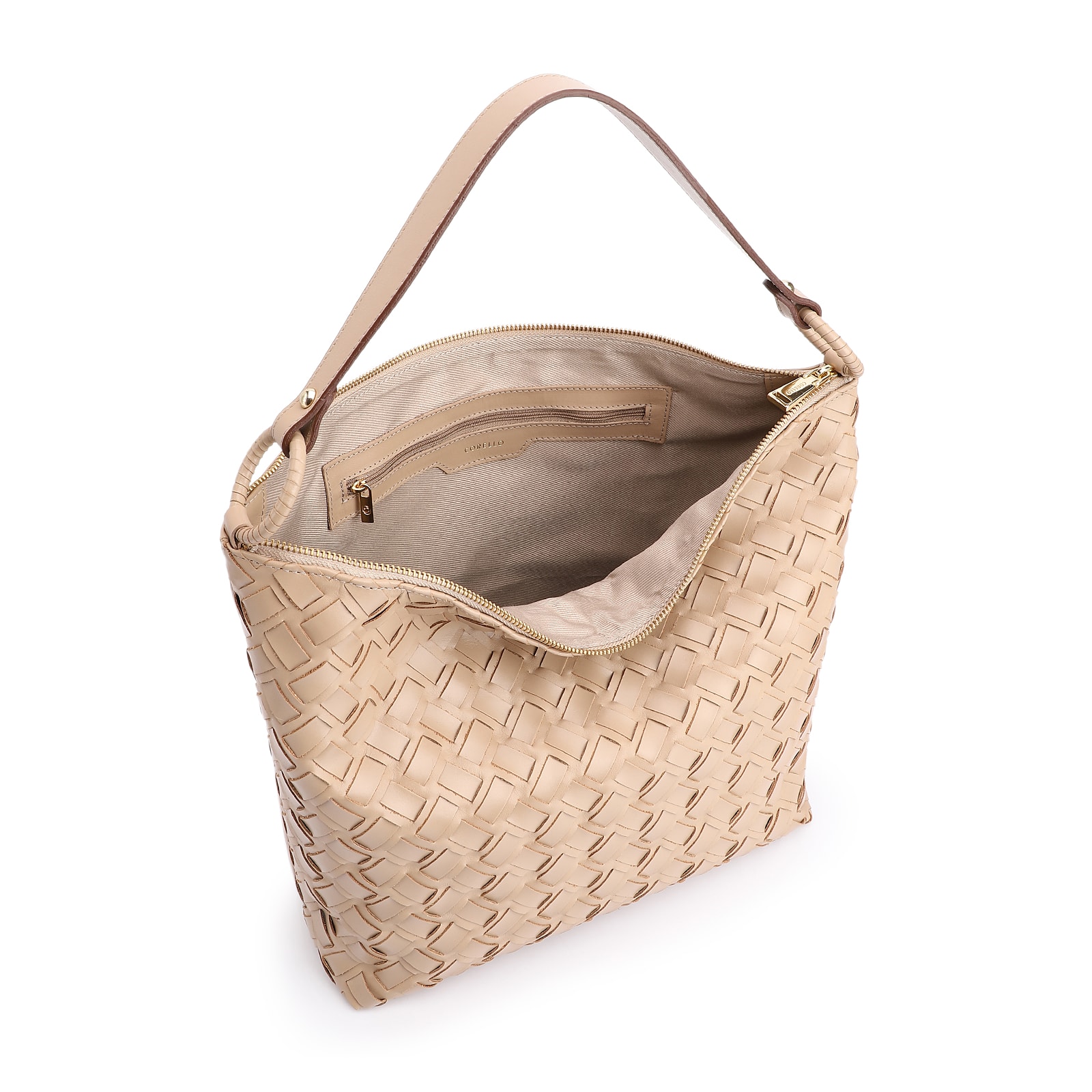 Bolsa Hobo Tressê Couro Bege