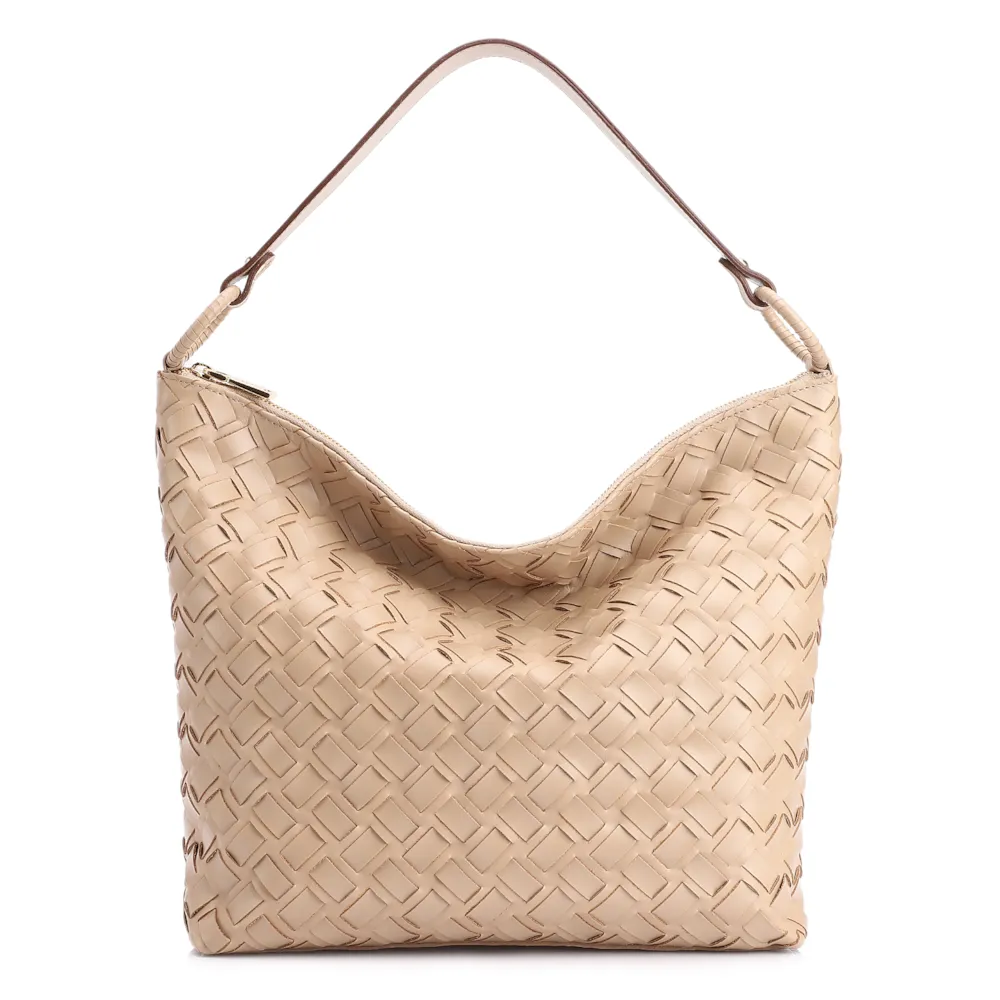 Bolsa Hobo Tressê Couro Bege