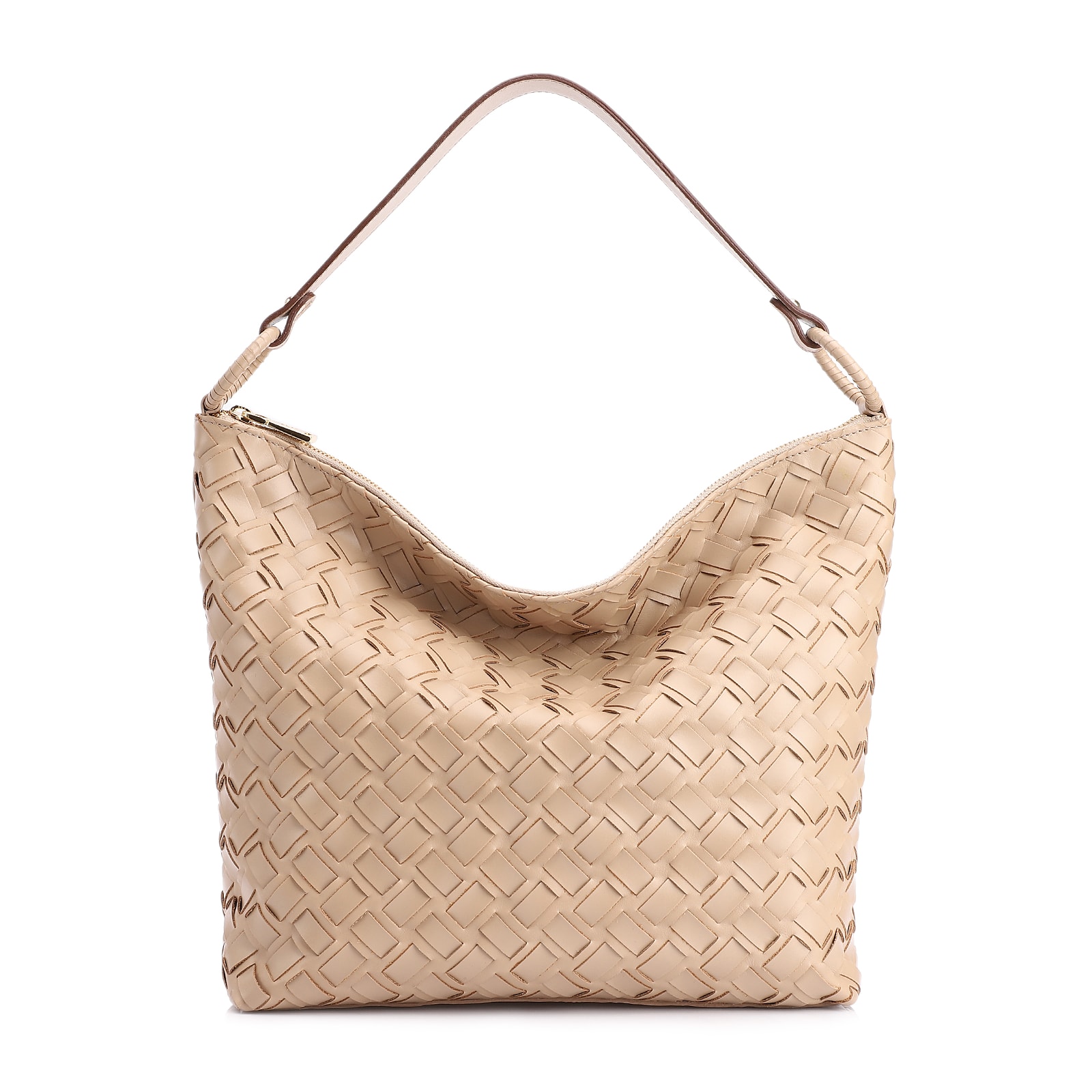 Bolsa Hobo Tressê Couro Bege