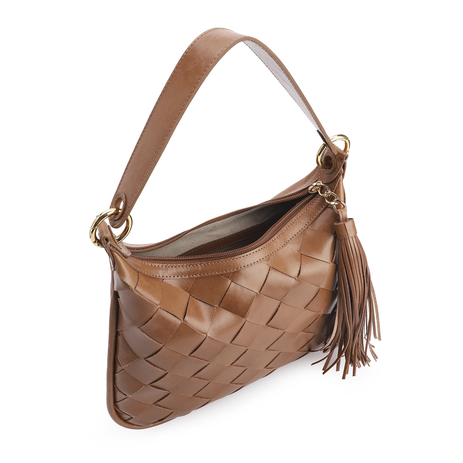 Bolsa Hobo Tressê Couro Marrom