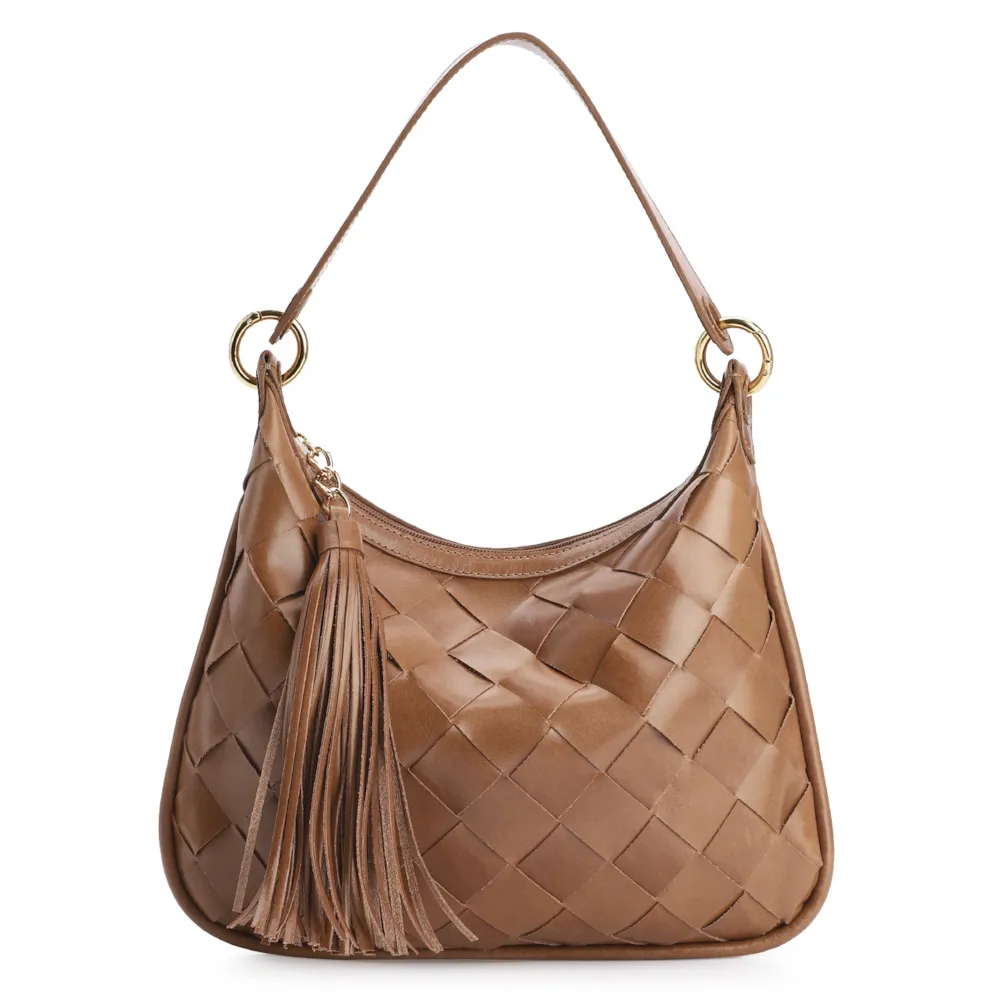 Bolsa Hobo Tressê Couro Marrom