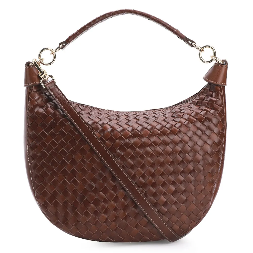 Bolsa Hobo Tressê Couro Marrom