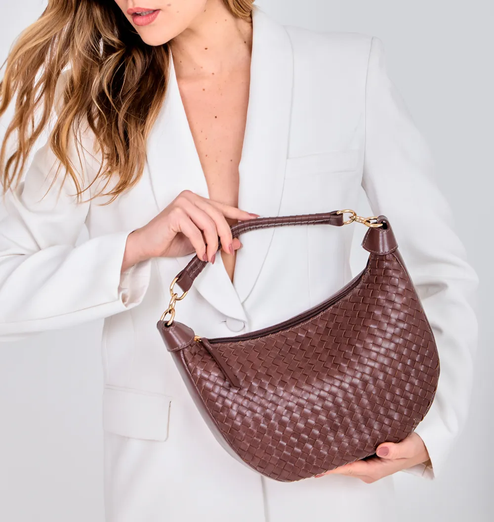 Bolsa Hobo Tressê Couro Marrom - imagem 2