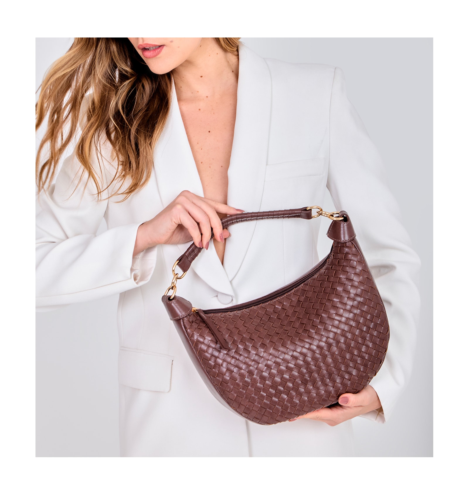 Bolsa Hobo Tressê Couro Marrom