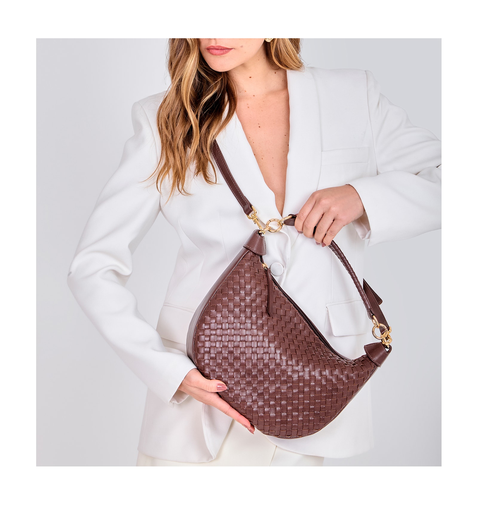 Bolsa Hobo Tressê Couro Marrom