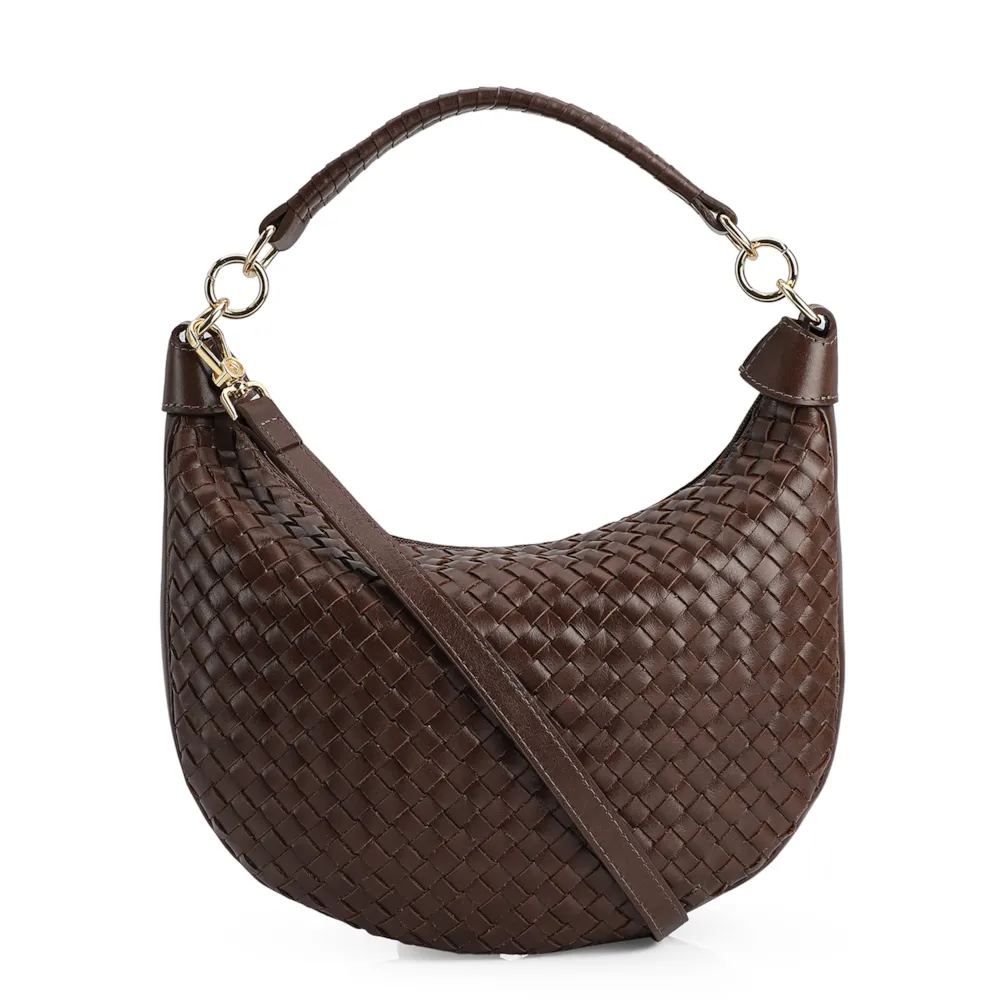 Bolsa Hobo Tressê Couro Marrom