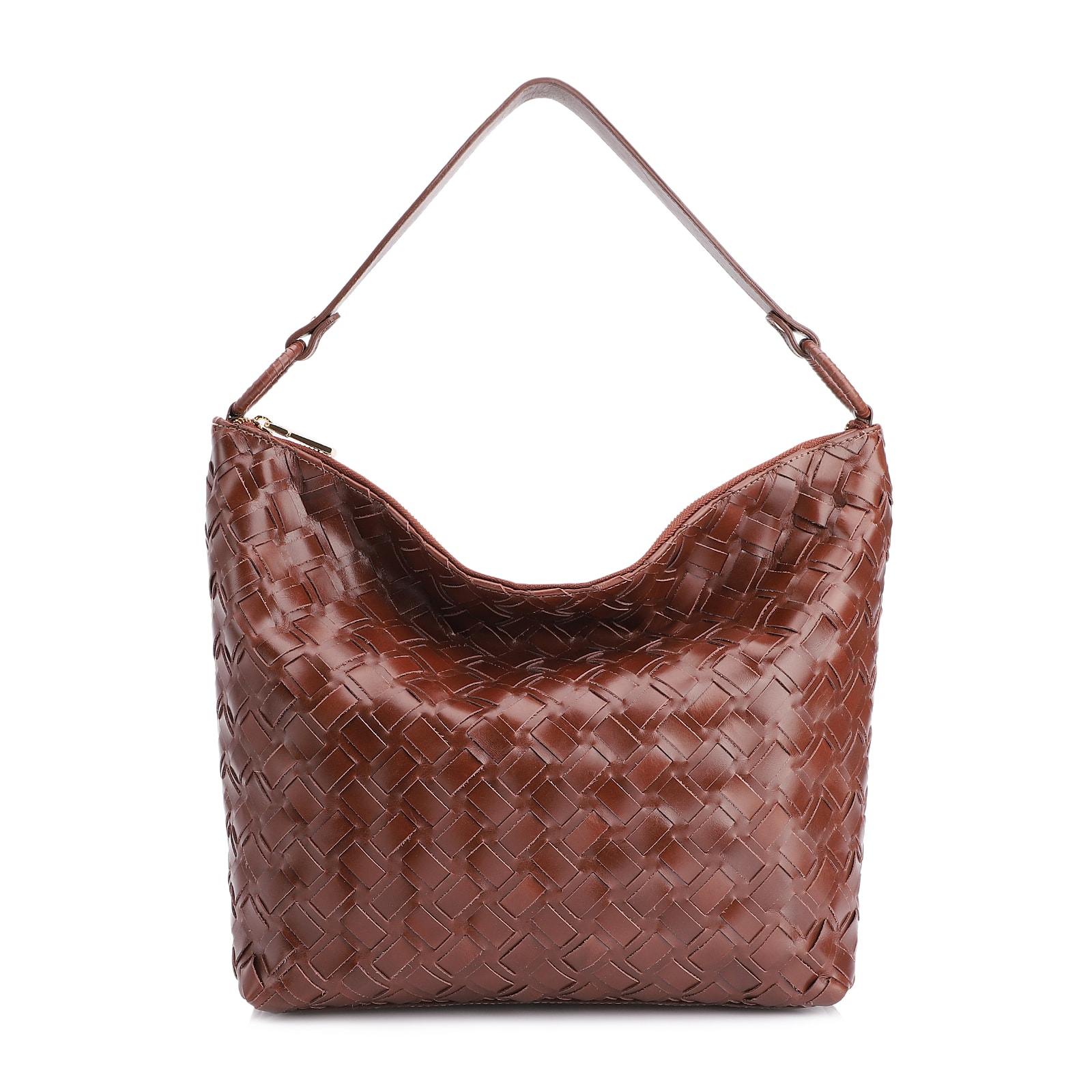 Bolsa Hobo Tressê Couro Marrom