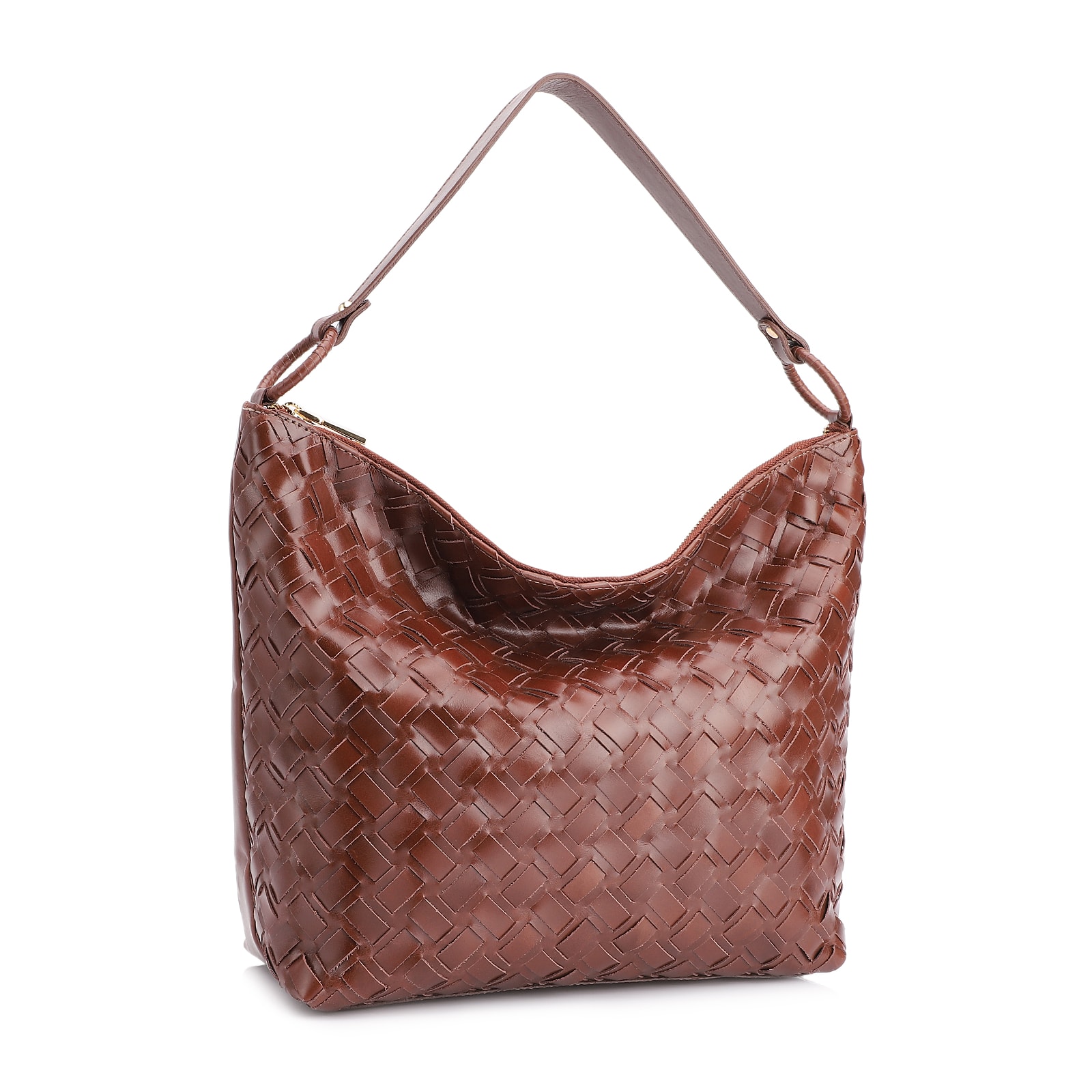 Bolsa Hobo Tressê Couro Marrom