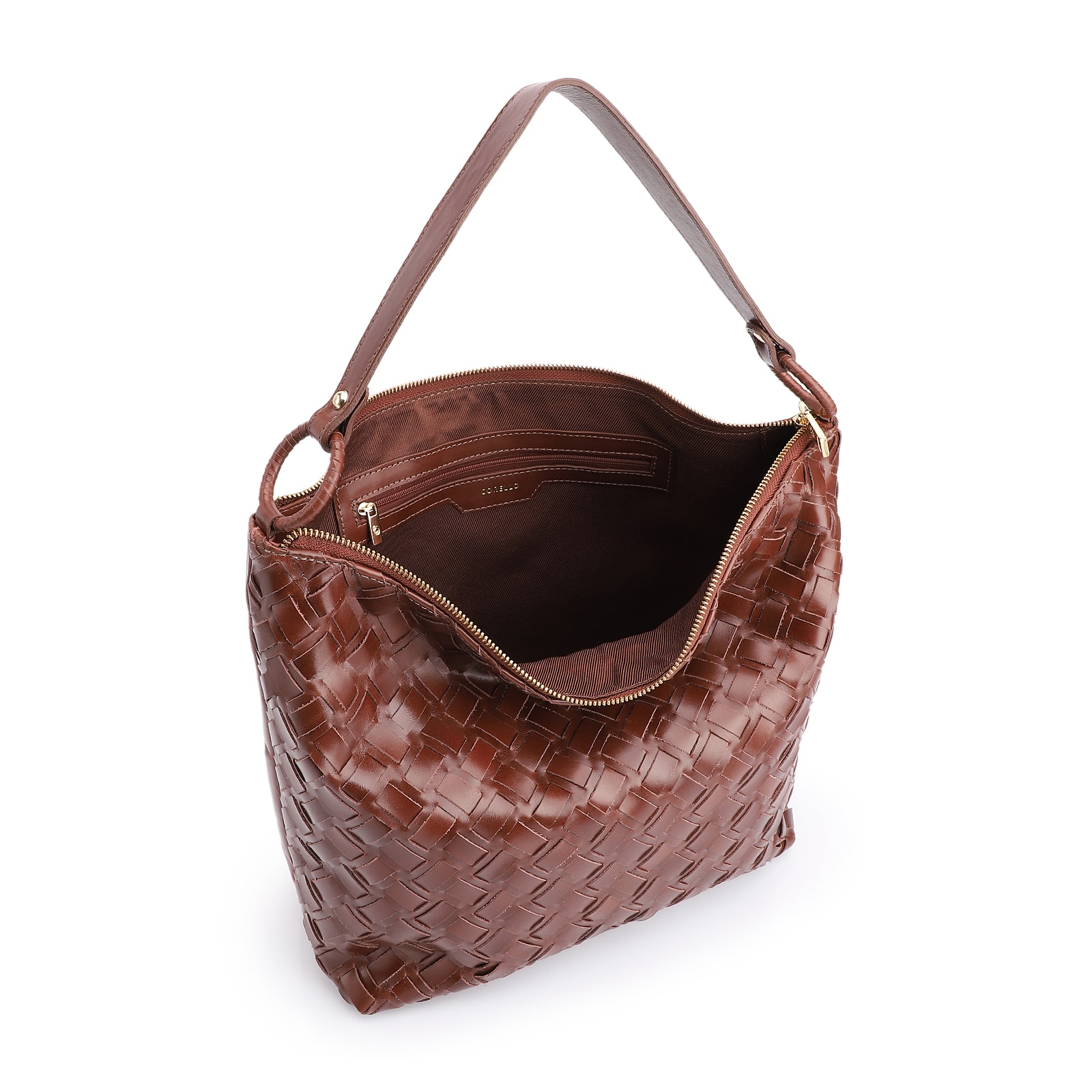 Bolsa Hobo Tressê Couro Marrom