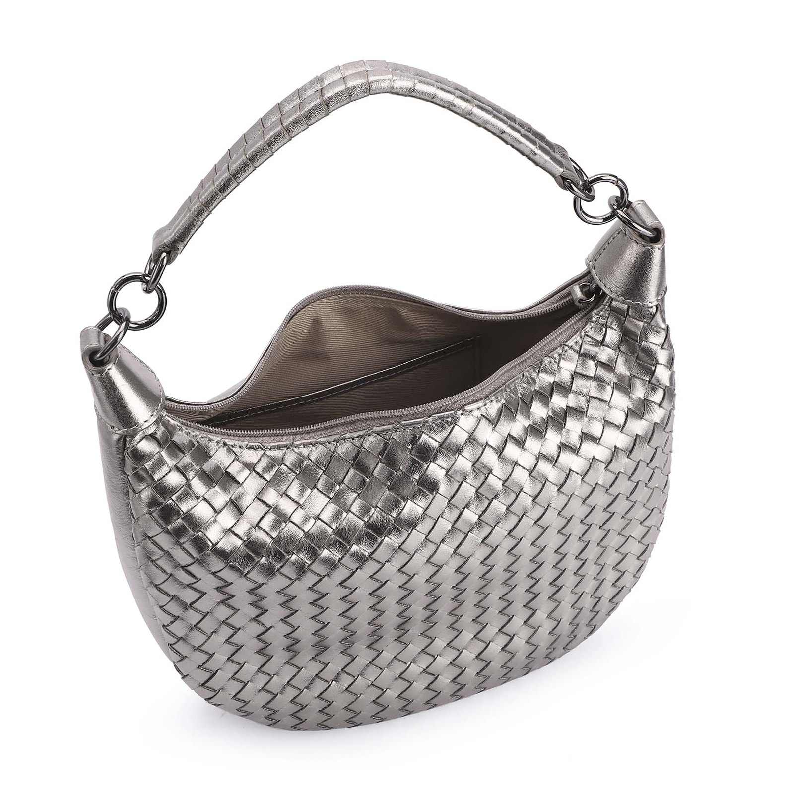 Bolsa Hobo Tressê Couro Prata