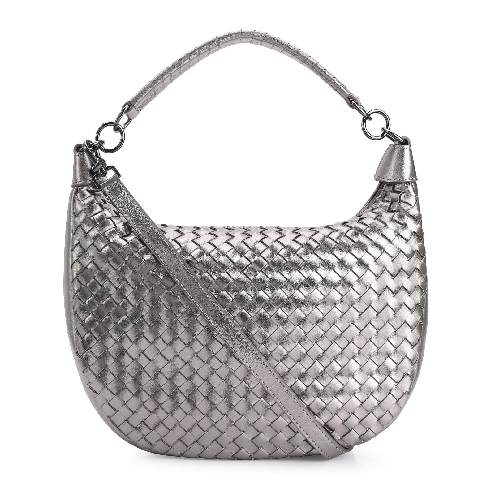 Bolsa Hobo Tressê Couro Prata