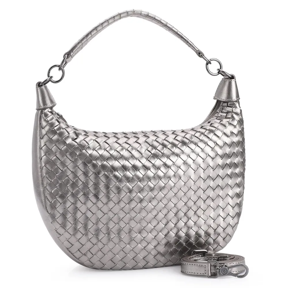 Bolsa Hobo Tressê Couro Prata - imagem 2
