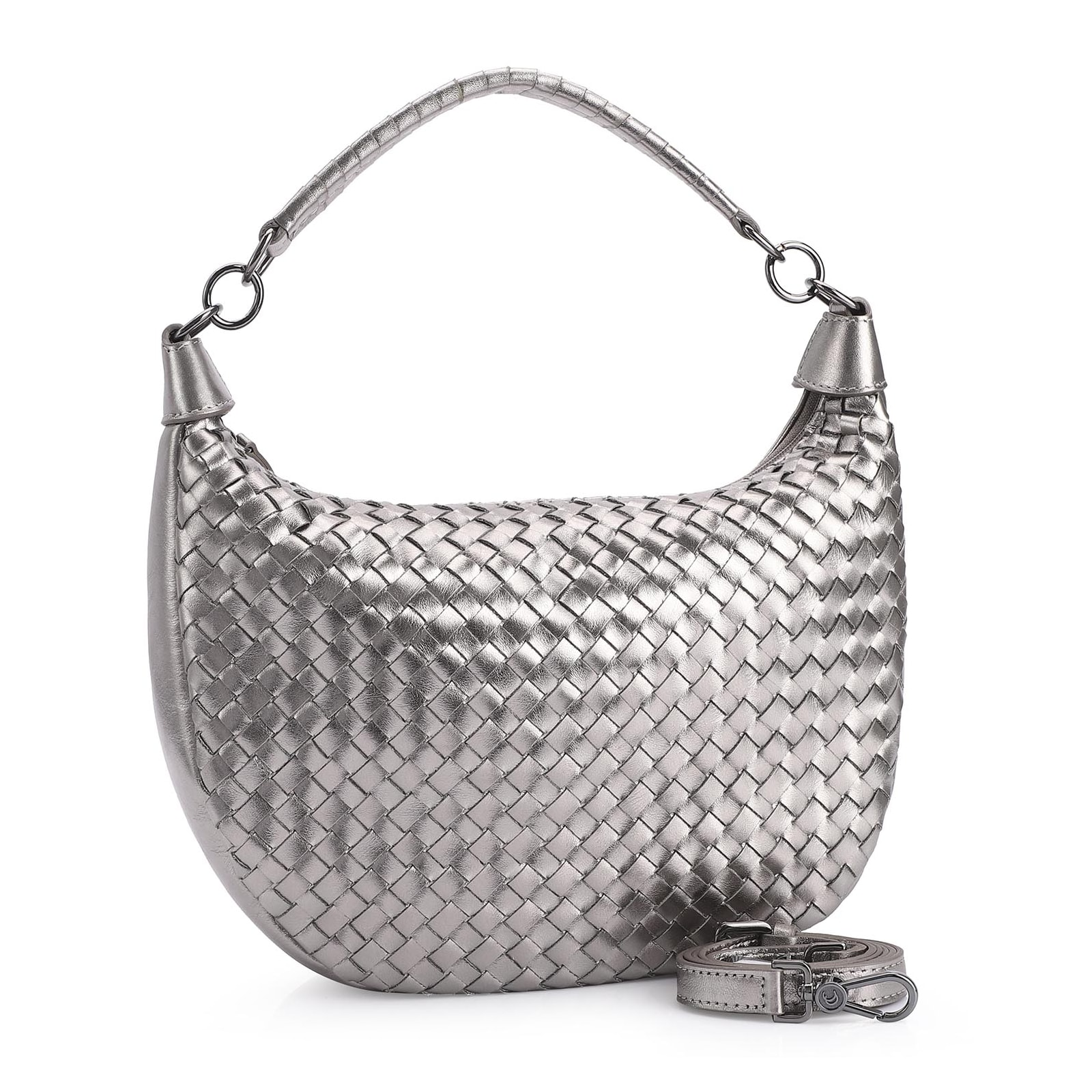 Bolsa Hobo Tressê Couro Prata