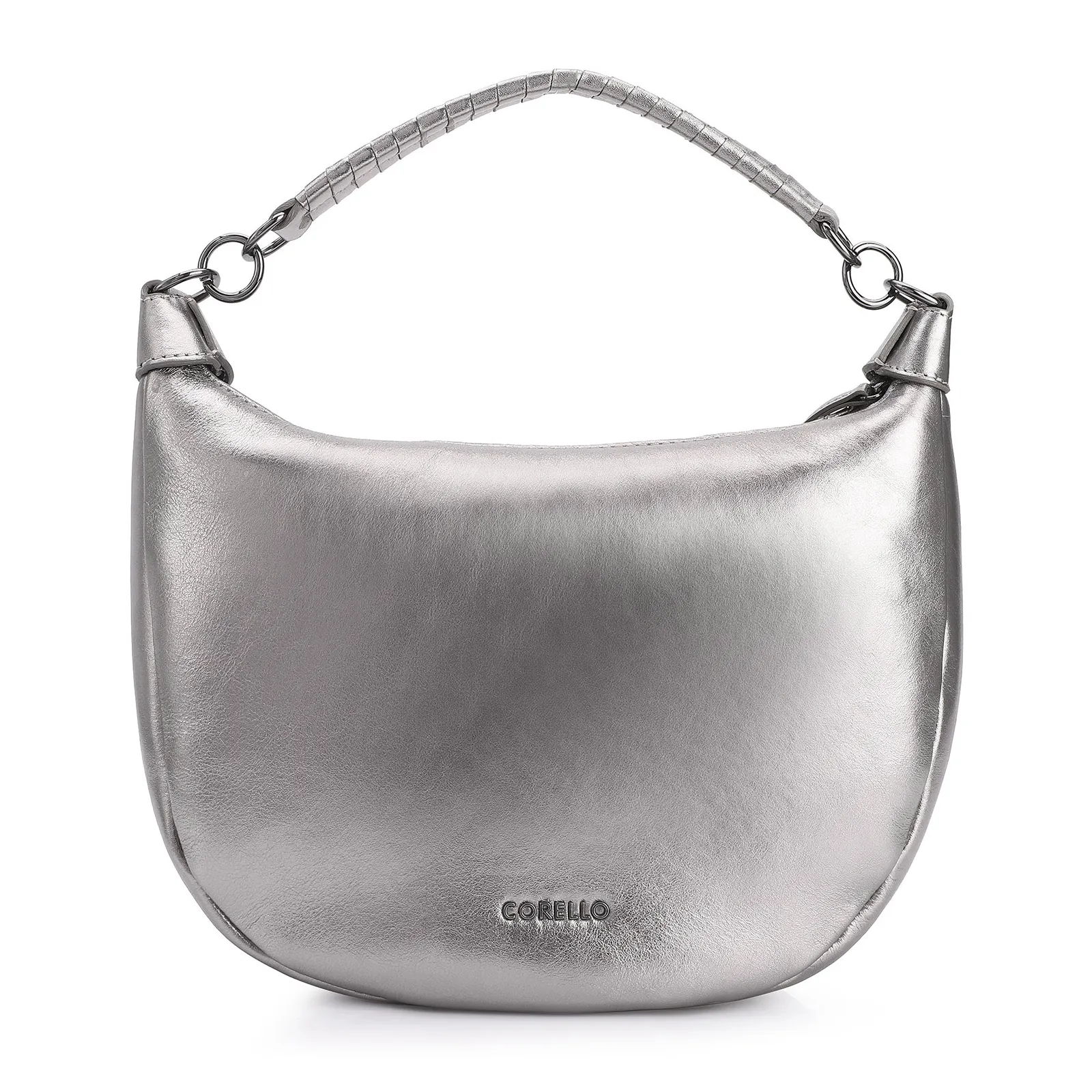 Bolsa Hobo Tressê Couro Prata