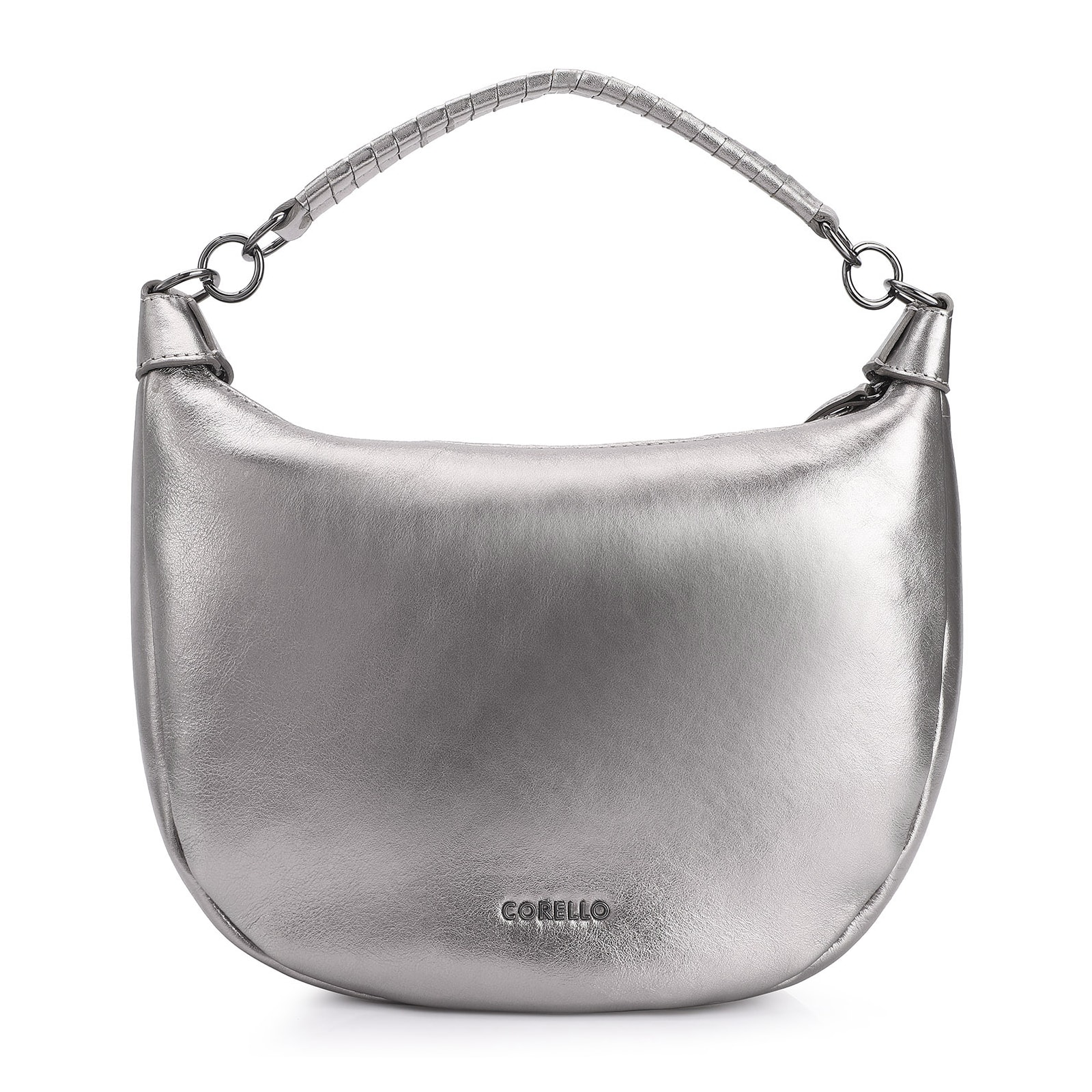 Bolsa Hobo Tressê Couro Prata