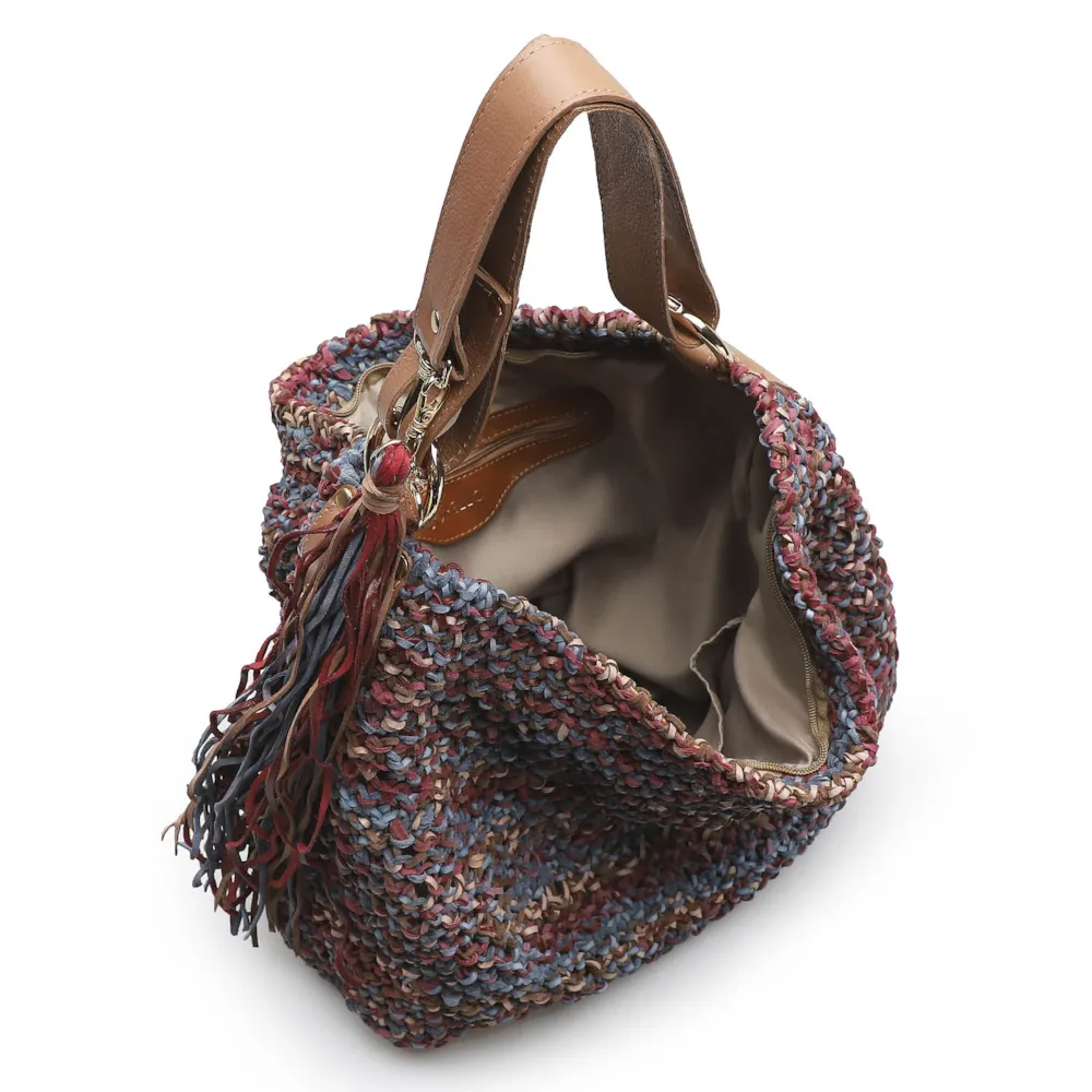 Bolsa Hobo Trico Caramelo/Amora/Azul Pacifico - imagem 4