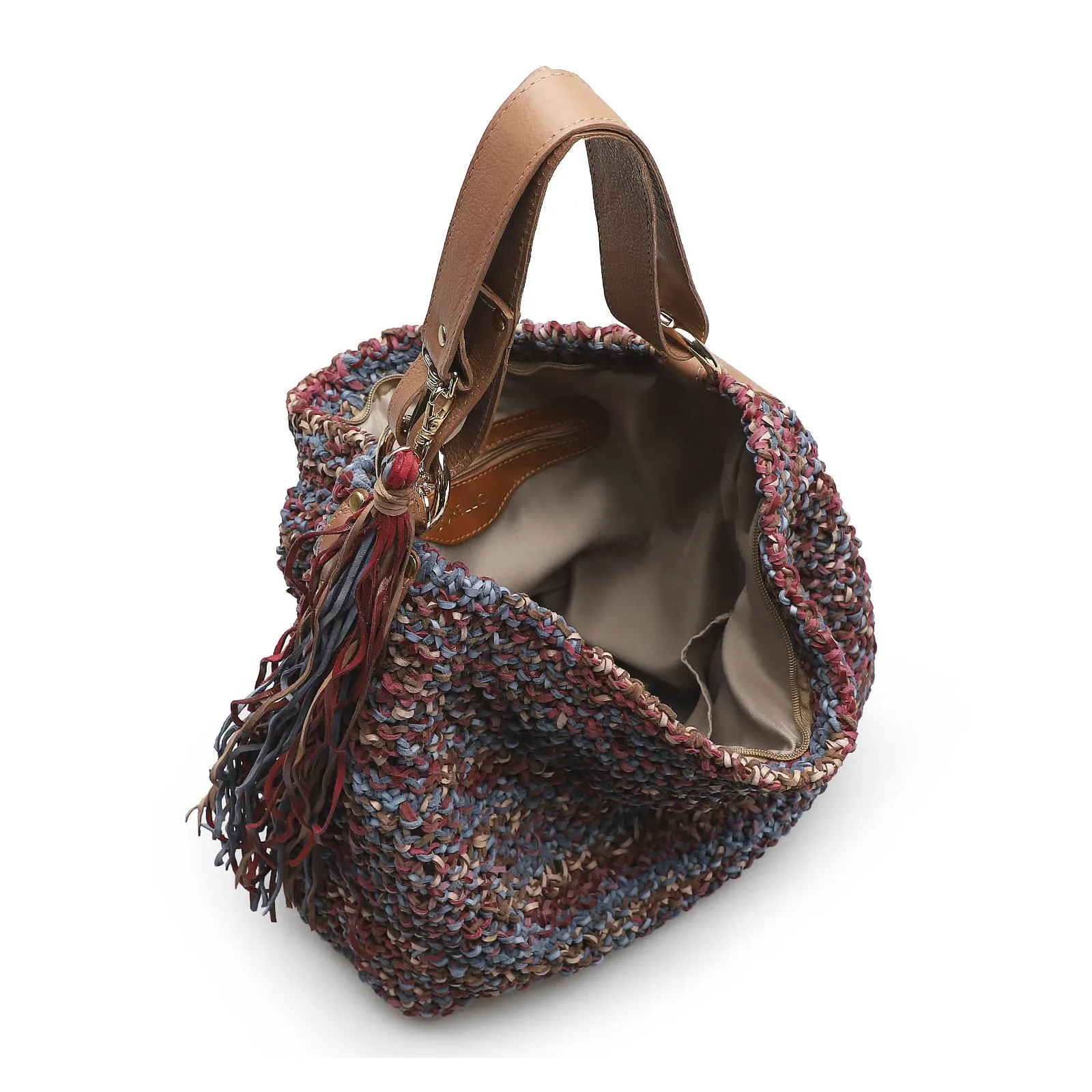 Bolsa Hobo Trico Caramelo/Amora/Azul Pacifico