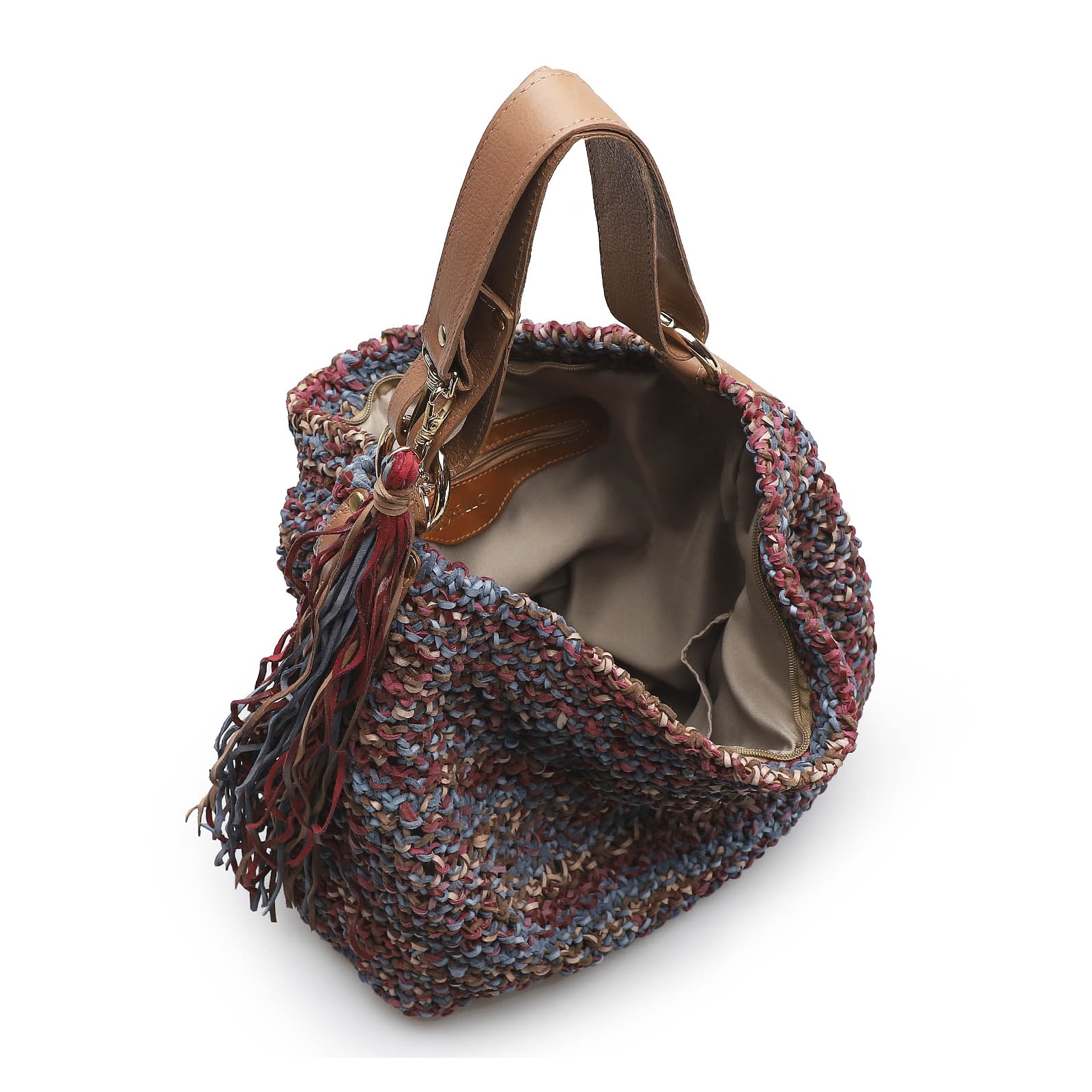 Bolsa Hobo Trico Caramelo/Amora/Azul Pacifico