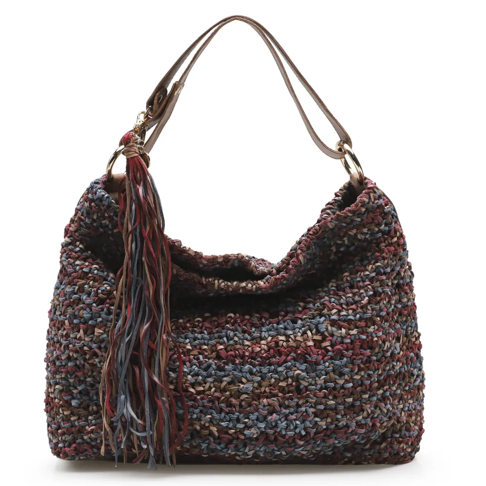 Bolsa Hobo Trico Caramelo/Amora/Azul Pacifico