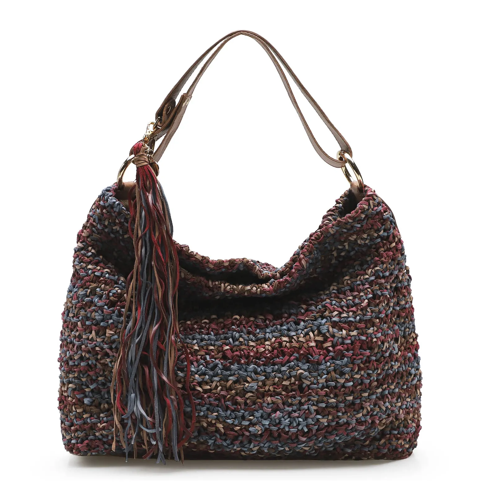 Bolsa Hobo Trico Caramelo/Amora/Azul Pacifico
