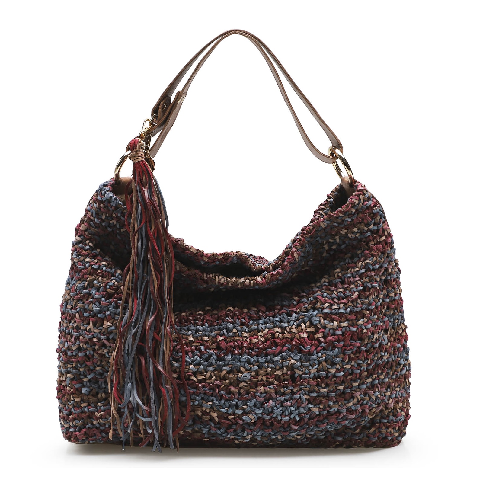 Bolsa Hobo Trico Caramelo/Amora/Azul Pacifico