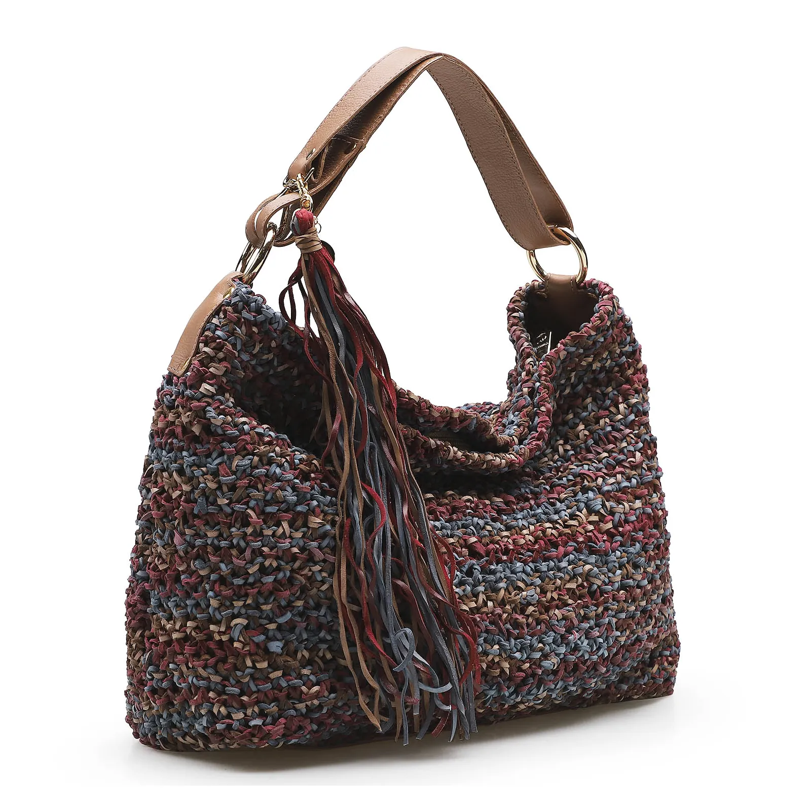 Bolsa Hobo Trico Caramelo/Amora/Azul Pacifico