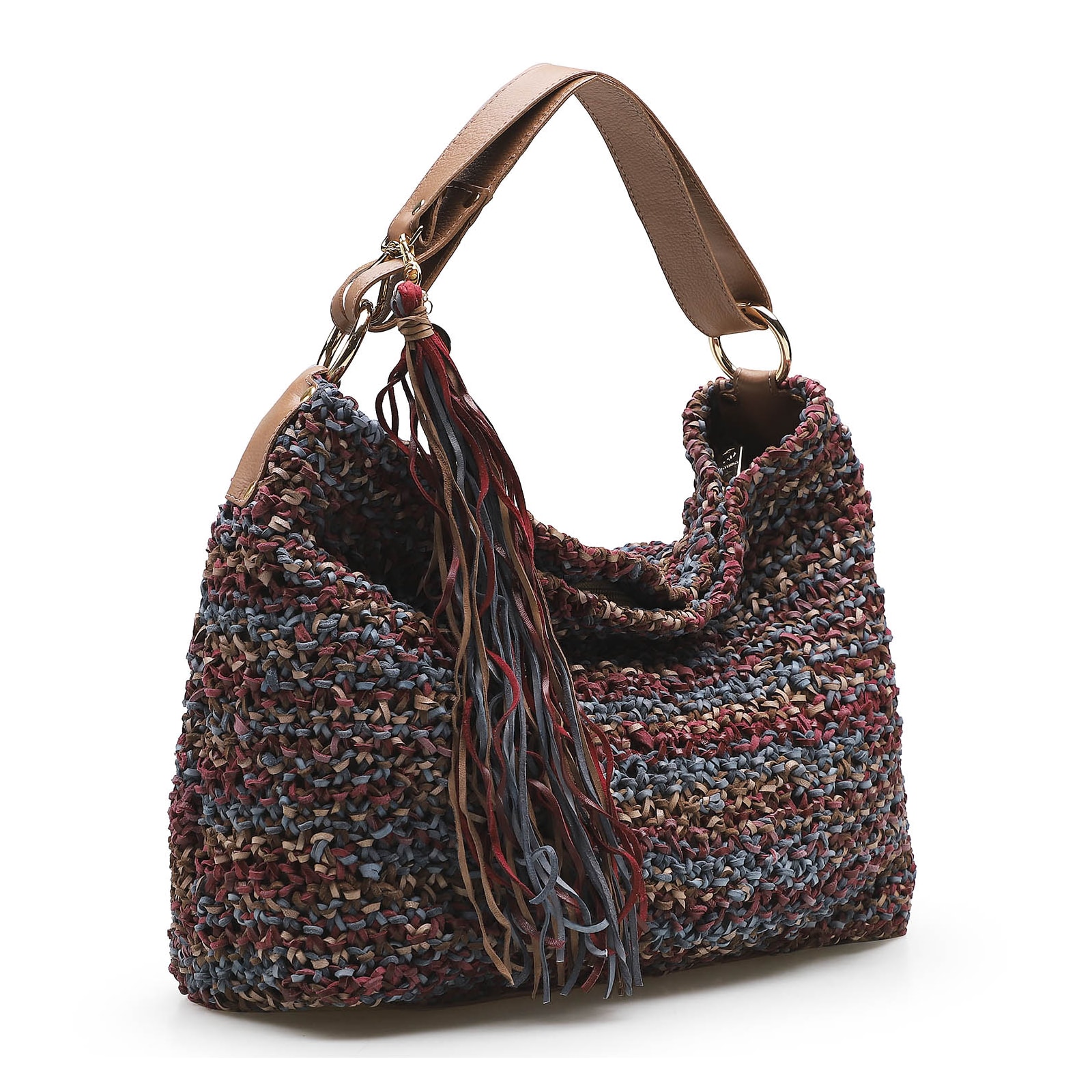 Bolsa Hobo Trico Caramelo/Amora/Azul Pacifico