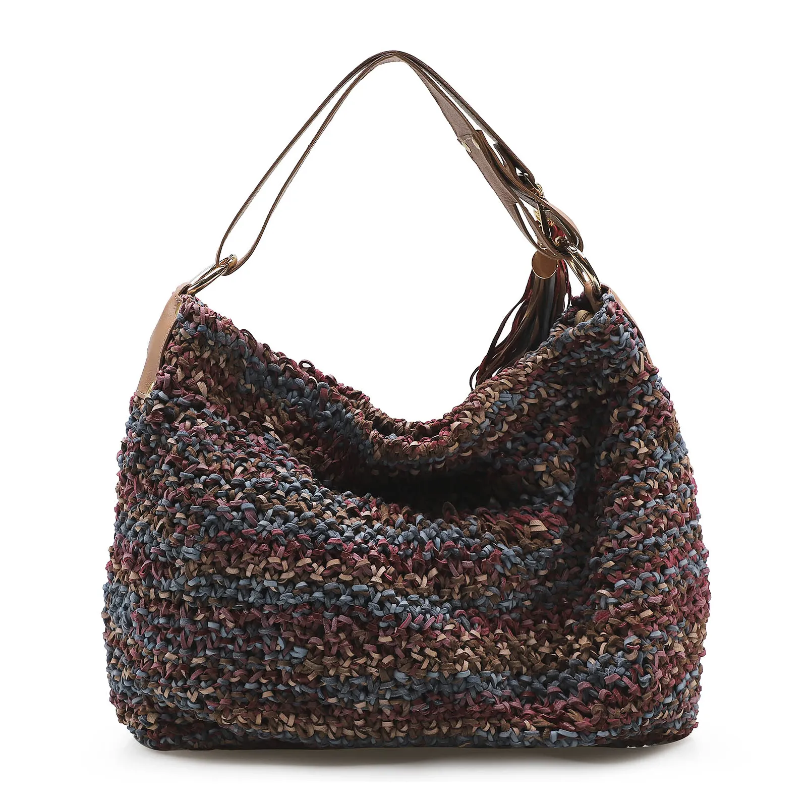Bolsa Hobo Trico Caramelo/Amora/Azul Pacifico