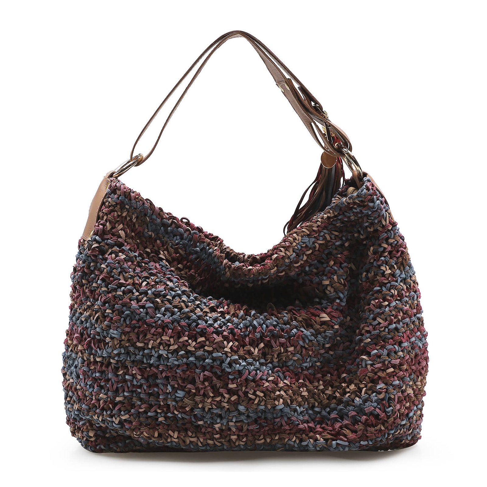 Bolsa Hobo Trico Caramelo/Amora/Azul Pacifico