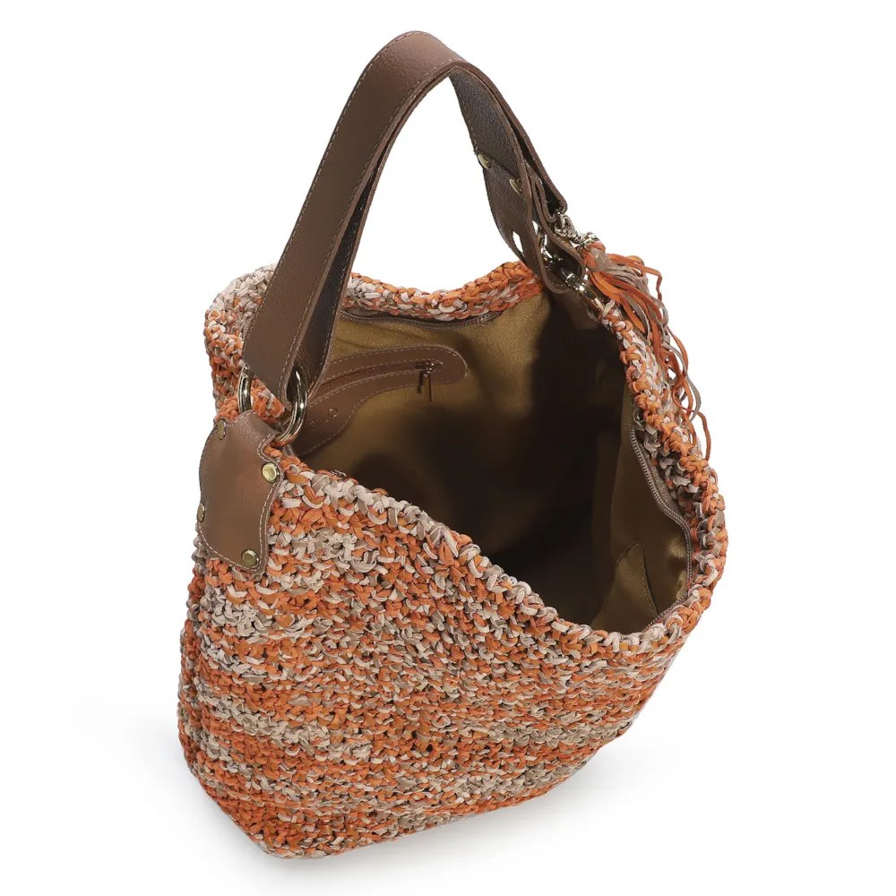 Bolsa Hobo Tricô Laranja Mescla - imagem 4