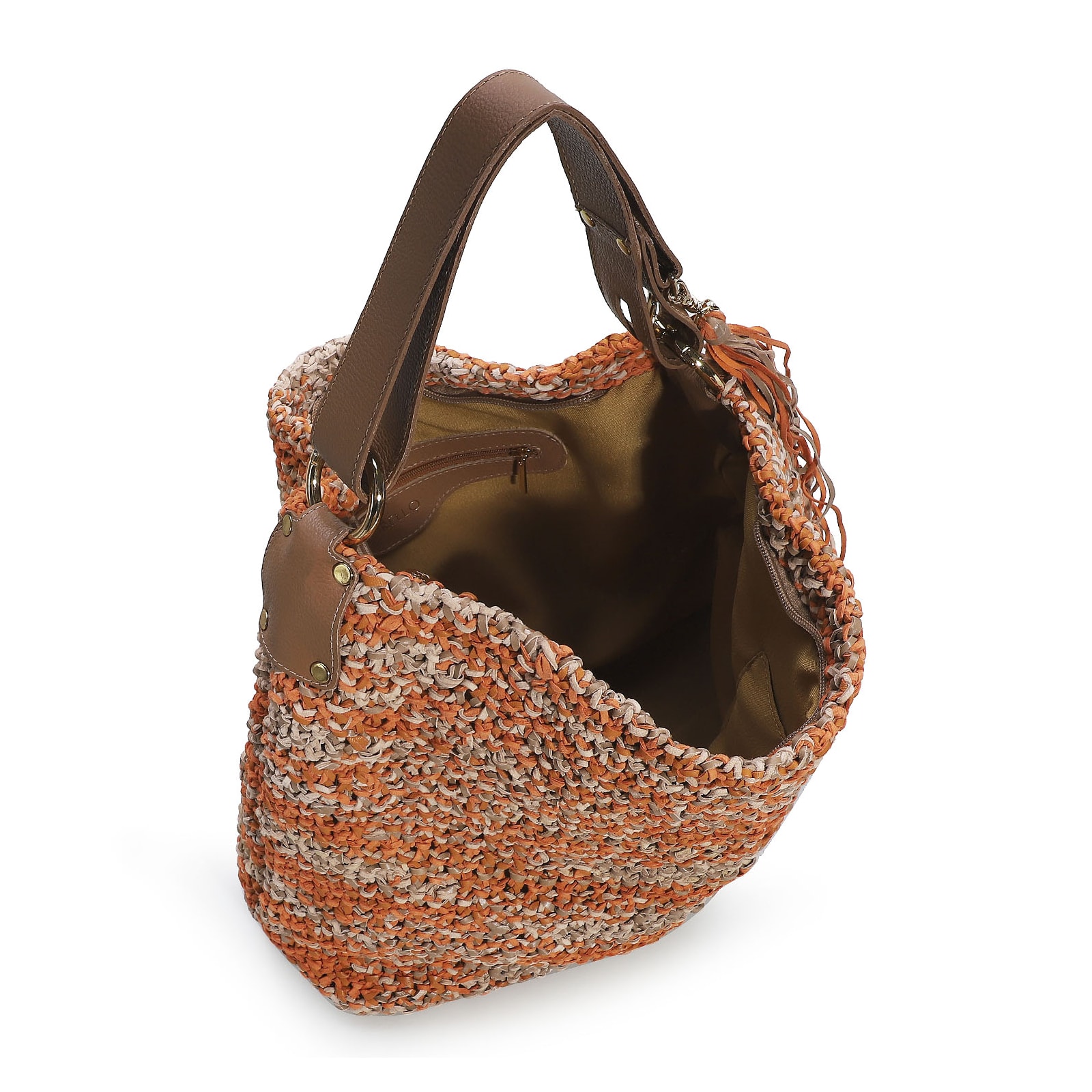 Bolsa Hobo Tricô Laranja Mescla