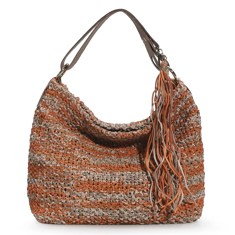 Bolsa Hobo Tricô Laranja Mescla