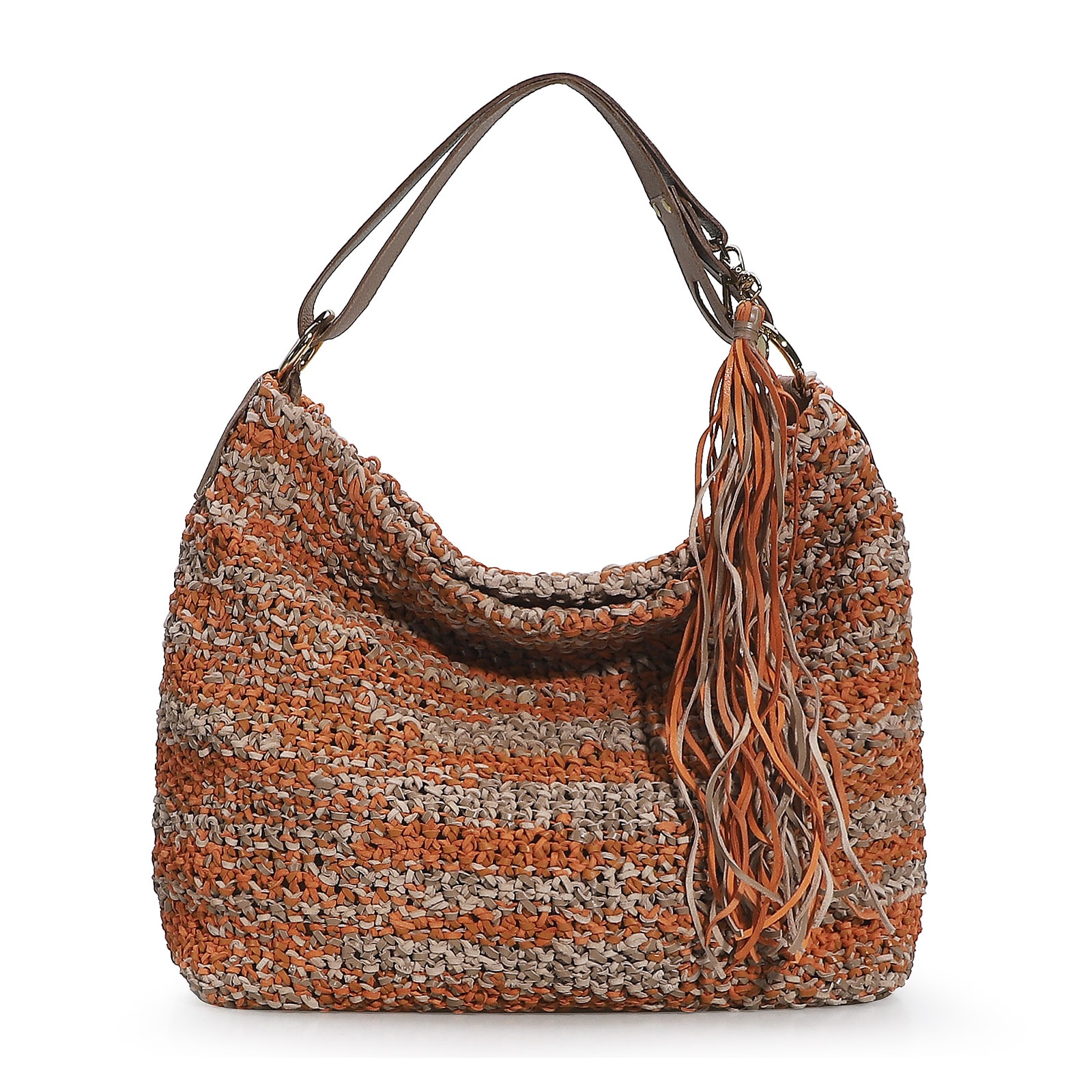 Bolsa Hobo Tricô Laranja Mescla