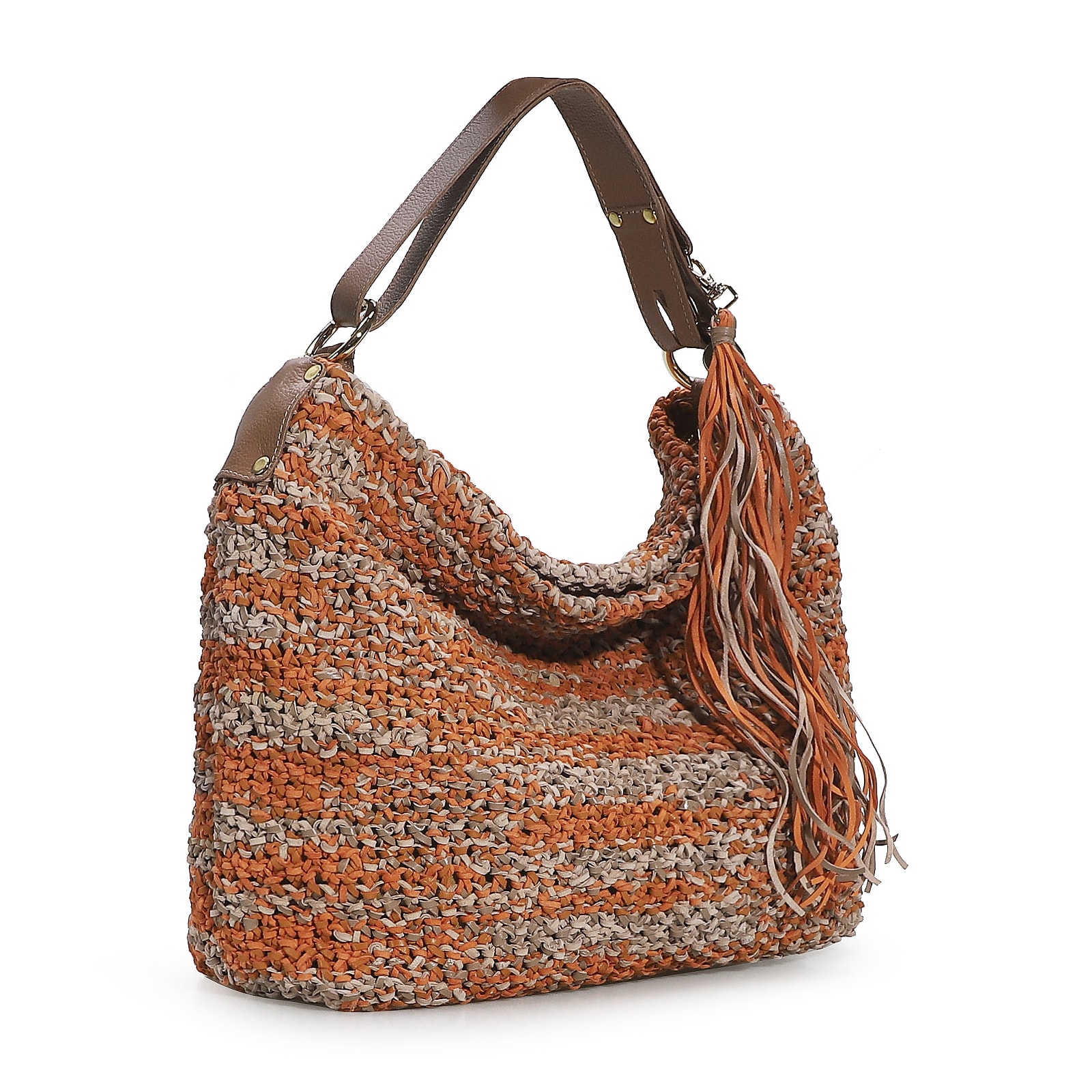 Bolsa Hobo Tricô Laranja Mescla