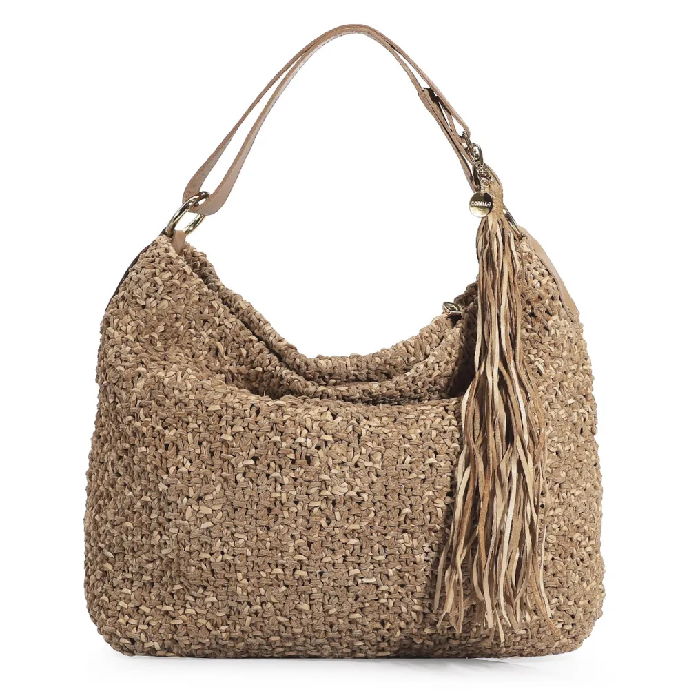 Bolsa Hobo Tricô Marrom Claro