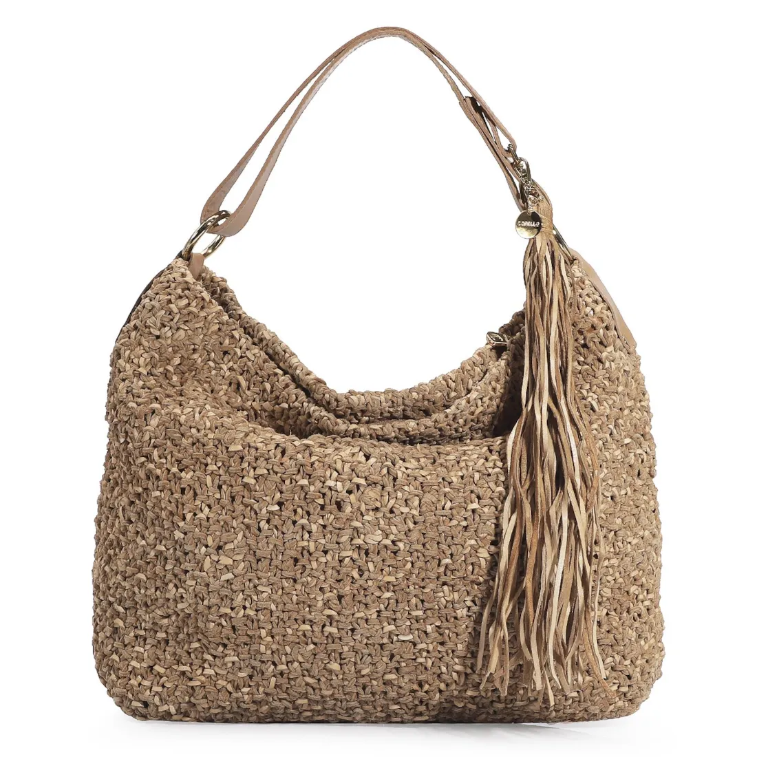 Bolsa Hobo Tricô Marrom Claro