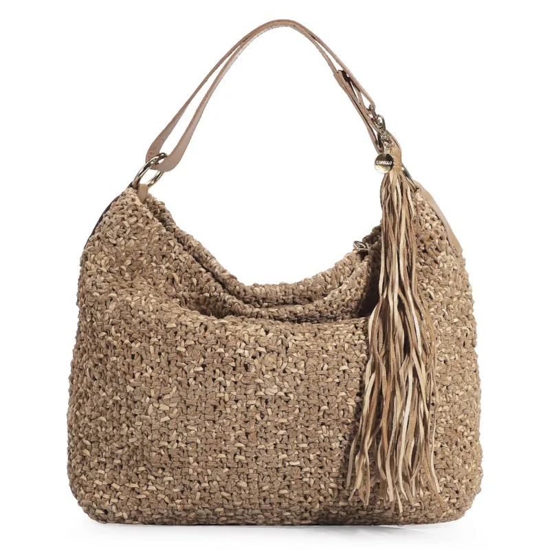 Bolsa Hobo Tricô Marrom Claro