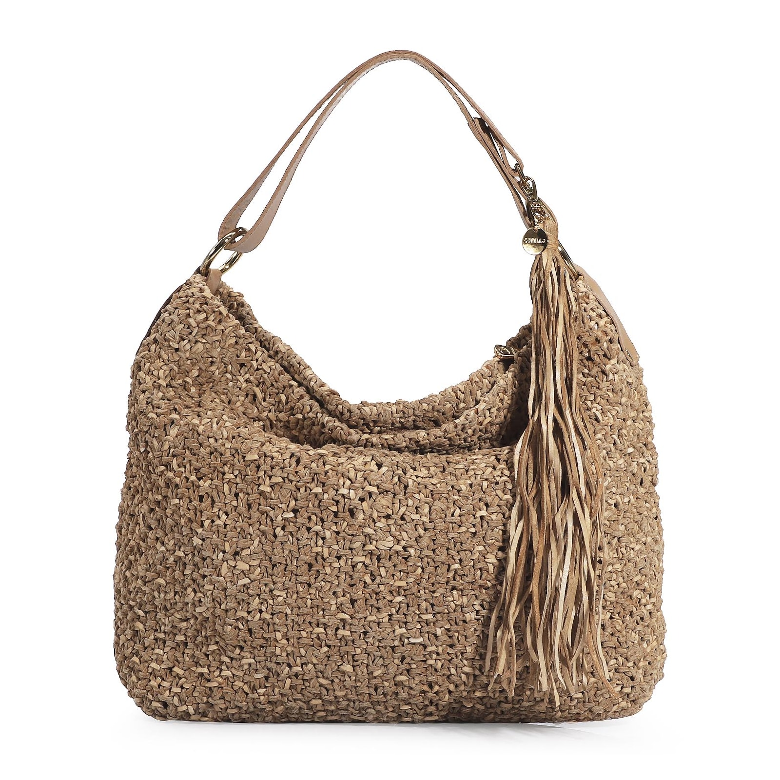 Bolsa Hobo Tricô Marrom Claro