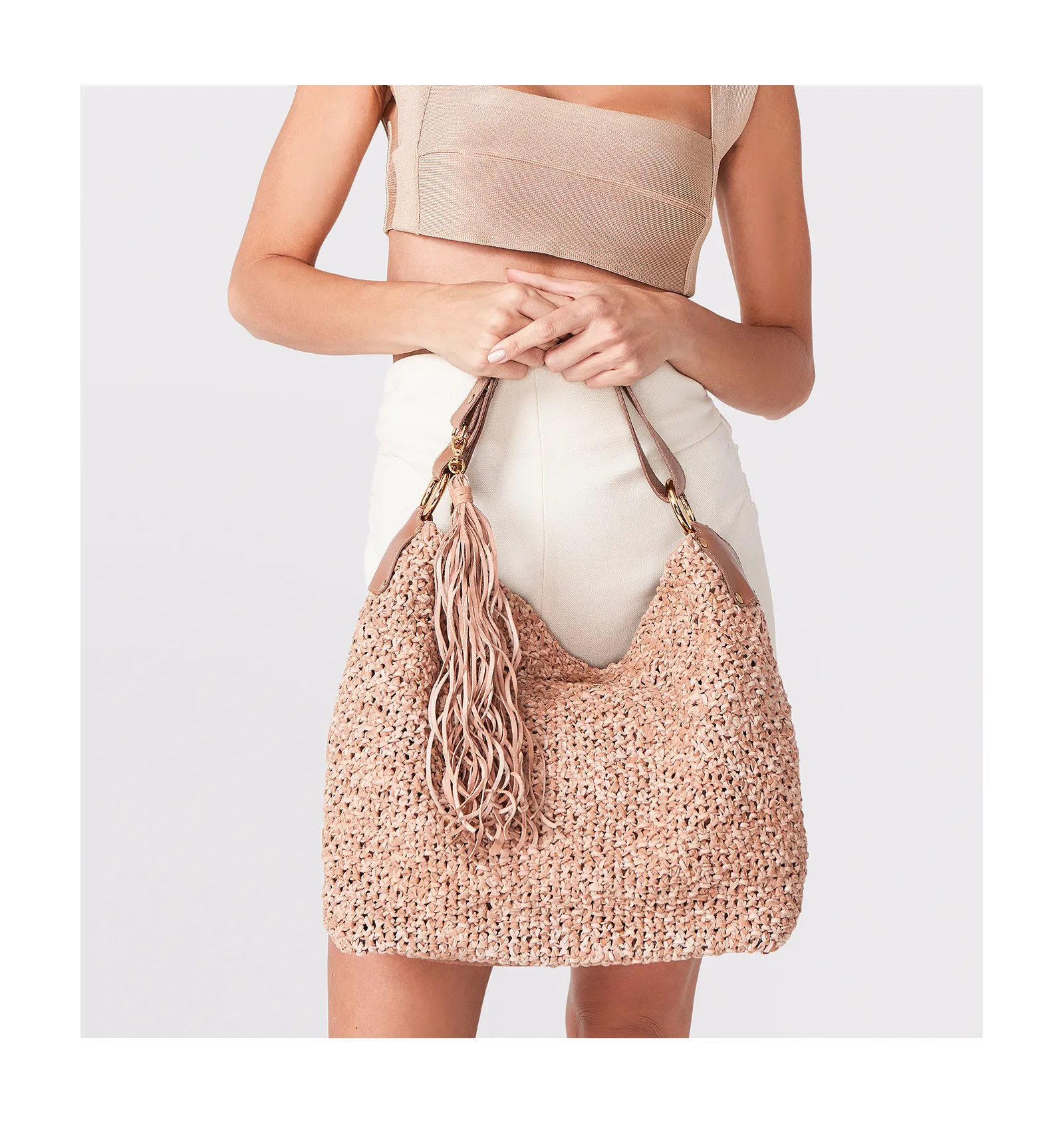 Bolsa Hobo Tricô Marrom Claro