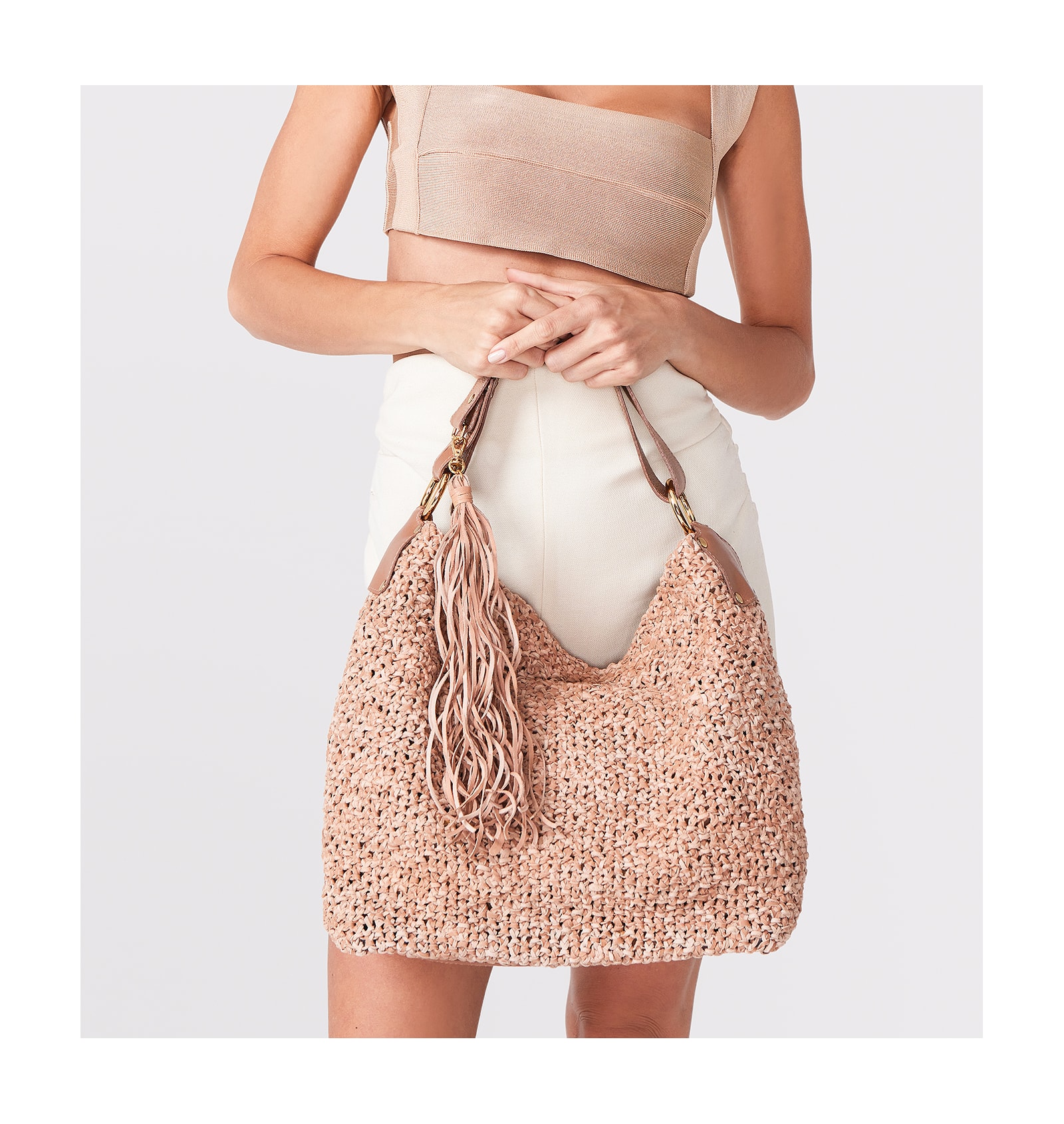 Bolsa Hobo Tricô Marrom Claro