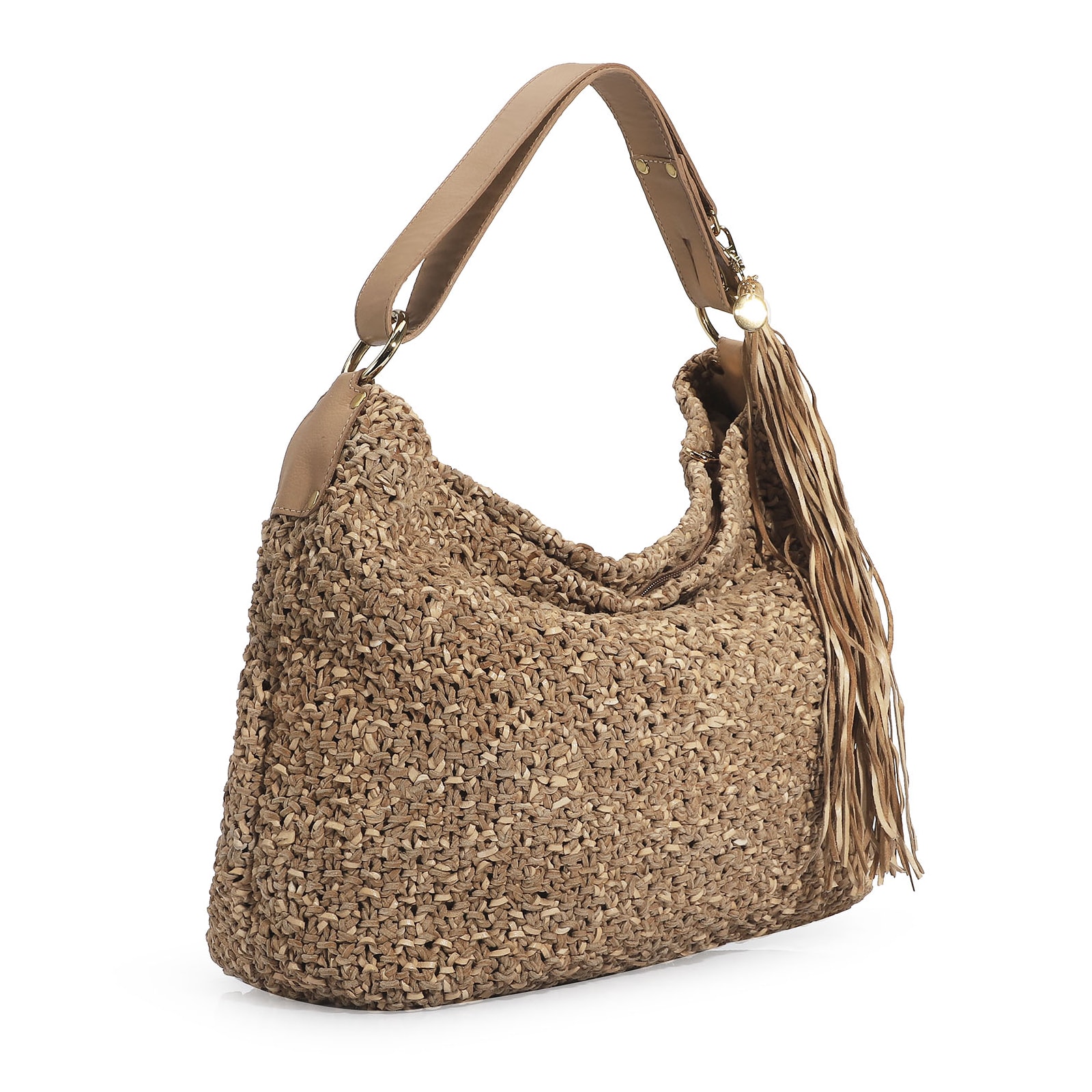 Bolsa Hobo Tricô Marrom Claro
