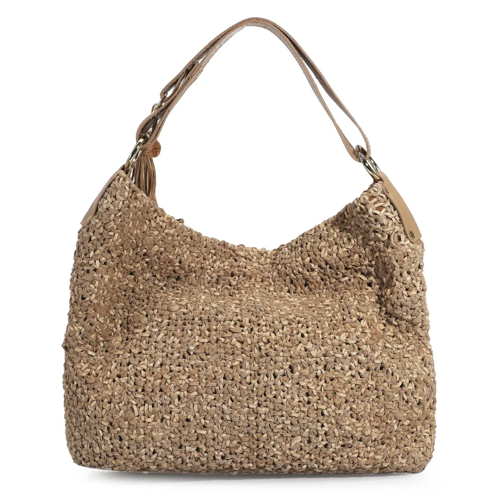 Bolsa Hobo Tricô Marrom Claro - imagem 4