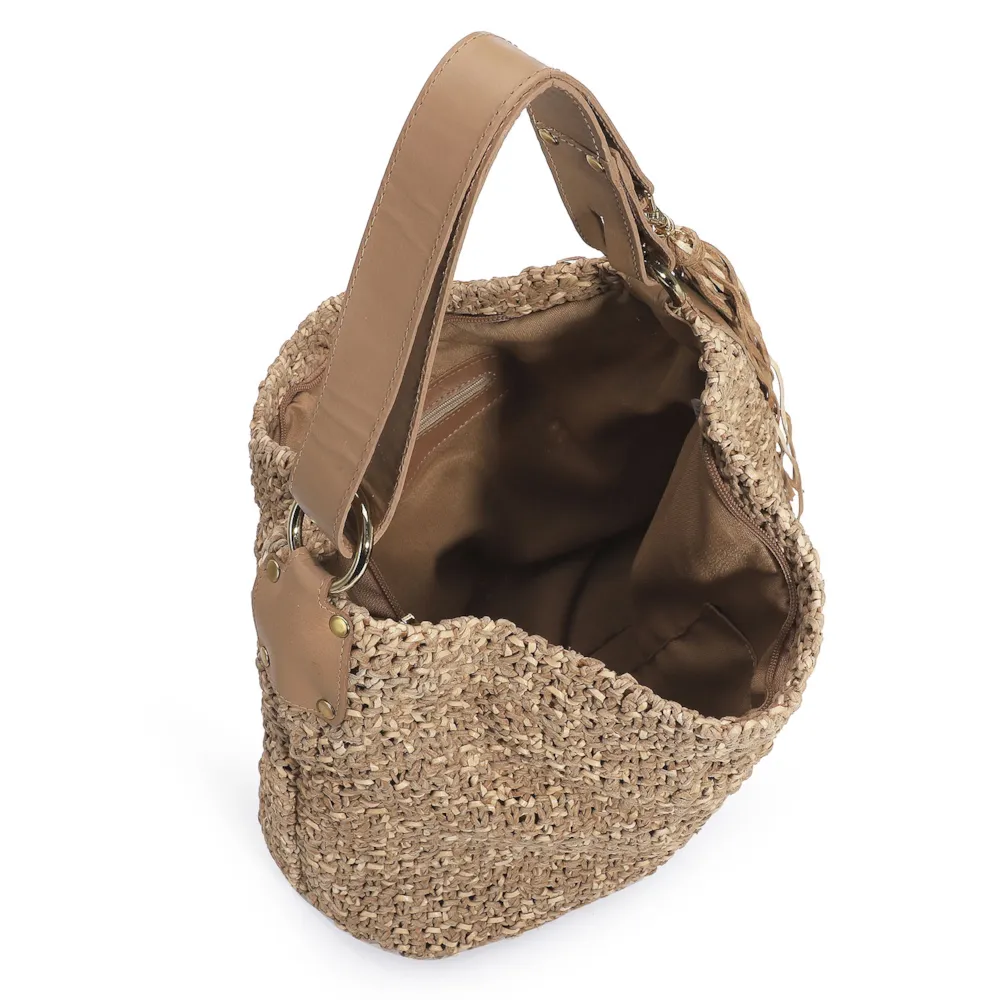Bolsa Hobo Tricô Marrom Claro - imagem 5