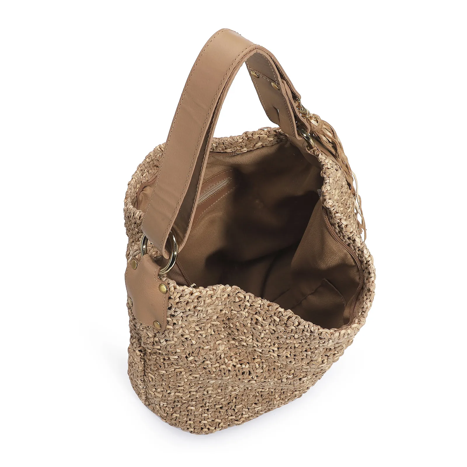 Bolsa Hobo Tricô Marrom Claro