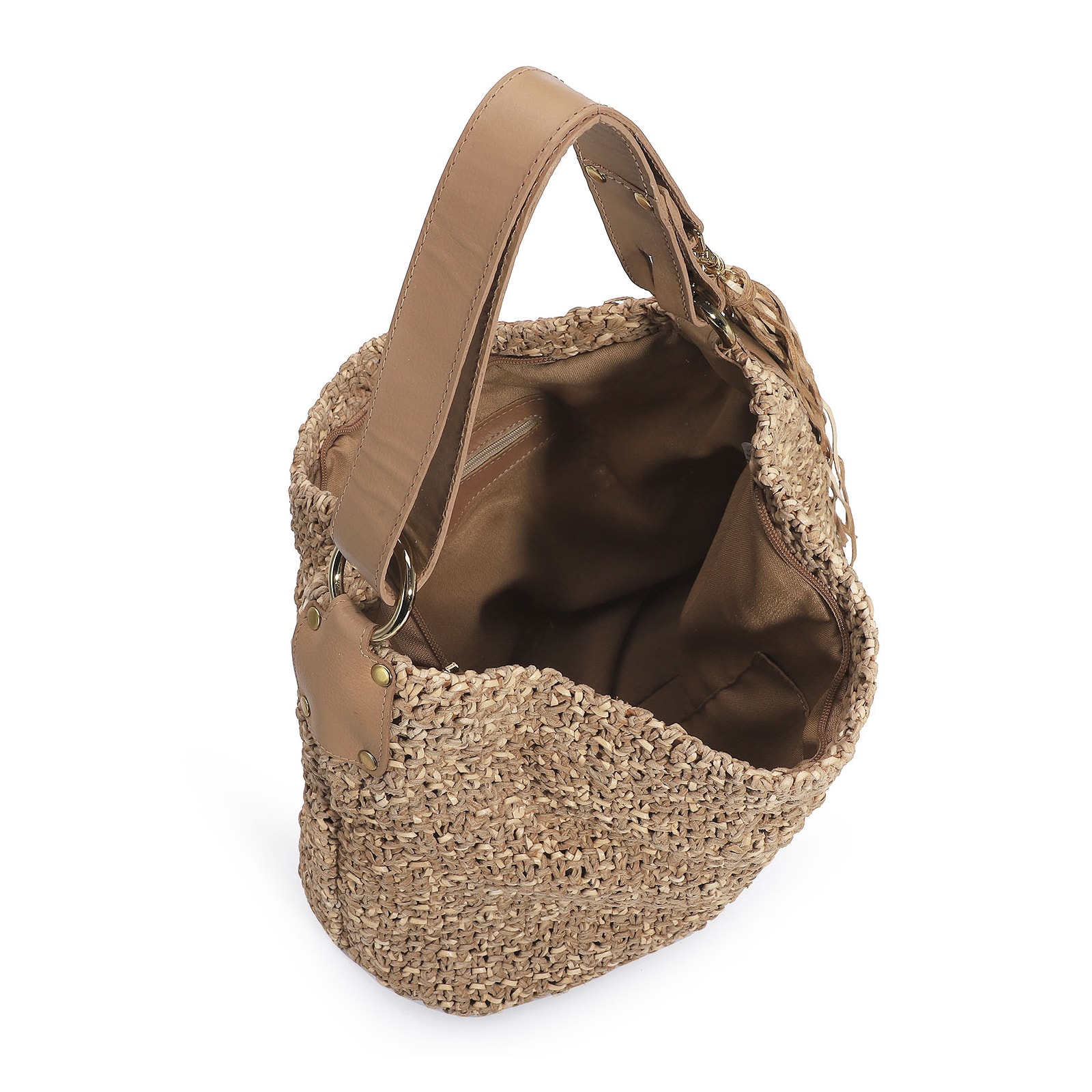 Bolsa Hobo Tricô Marrom Claro