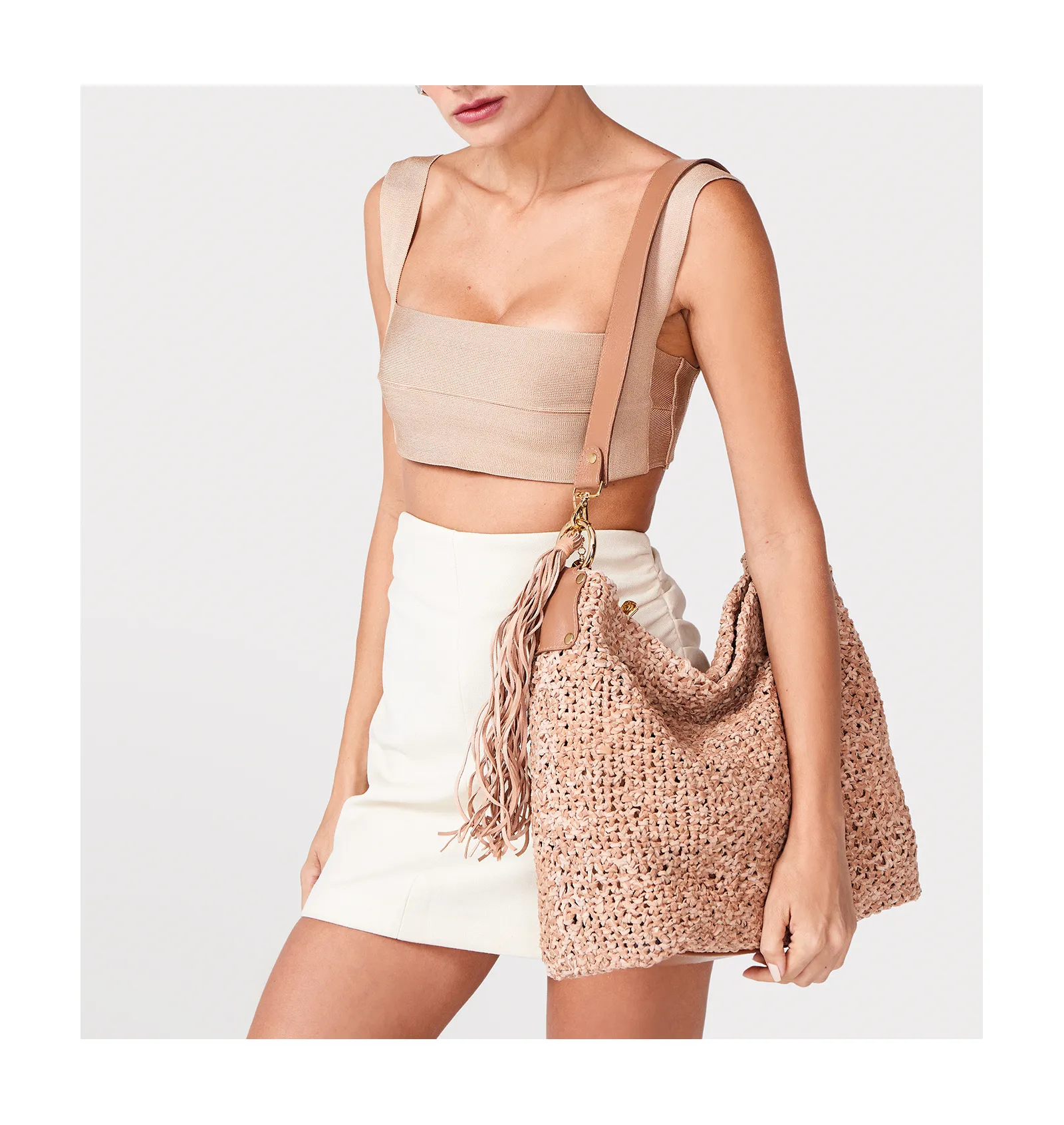 Bolsa Hobo Tricô Marrom Claro