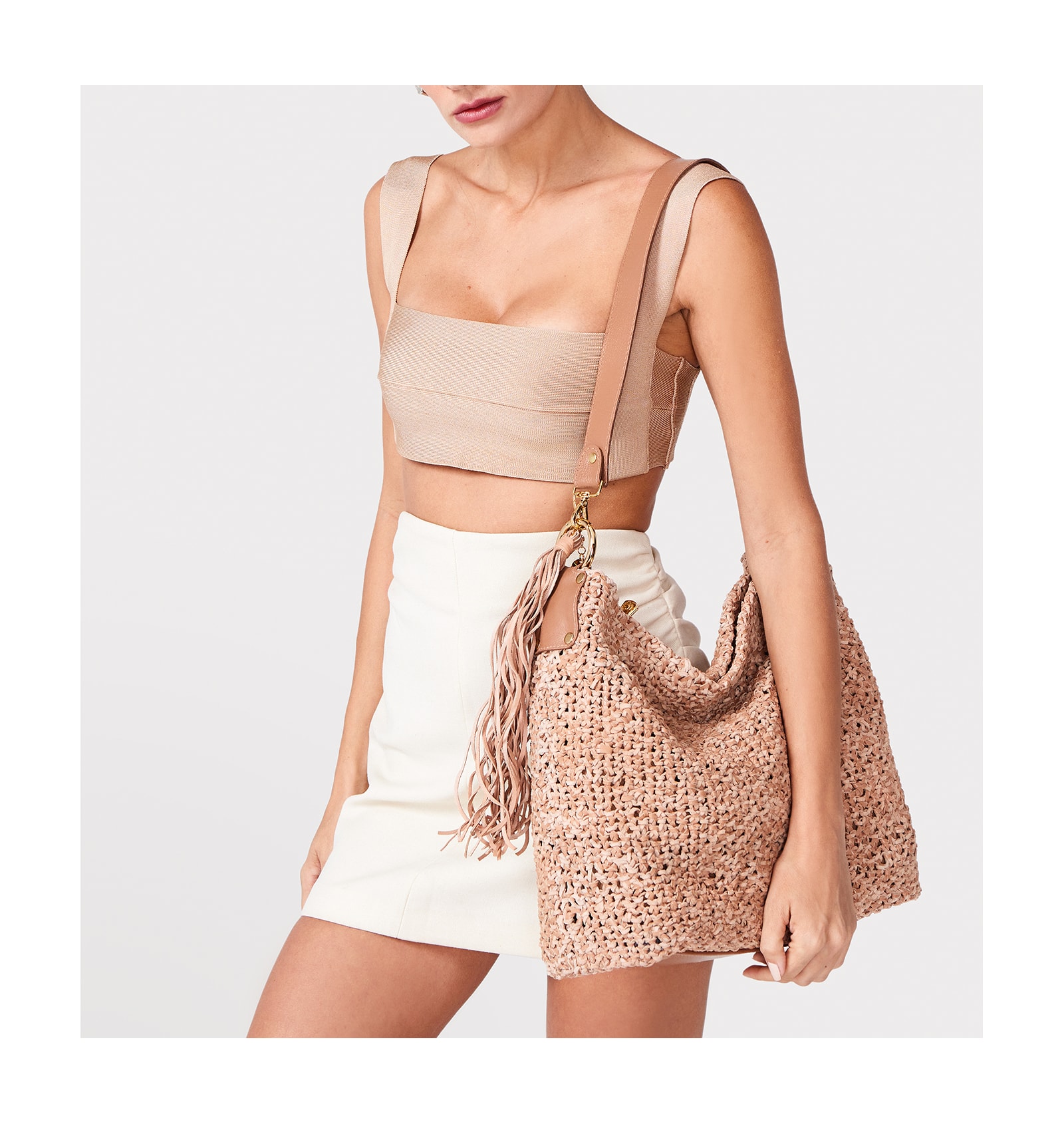 Bolsa Hobo Tricô Marrom Claro